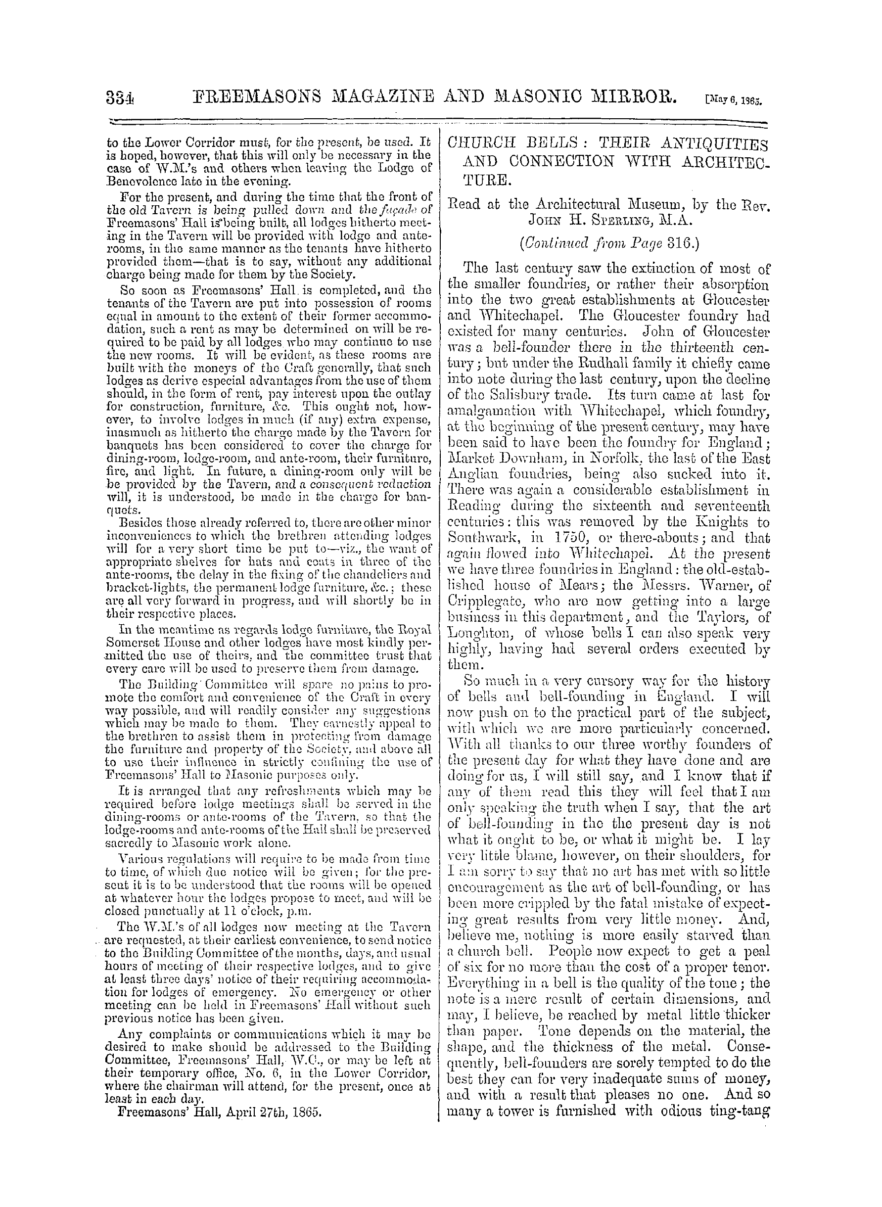 The Freemasons' Monthly Magazine: 1865-05-06 - Church Bells: Their Antiquities And Connection With Architecture.