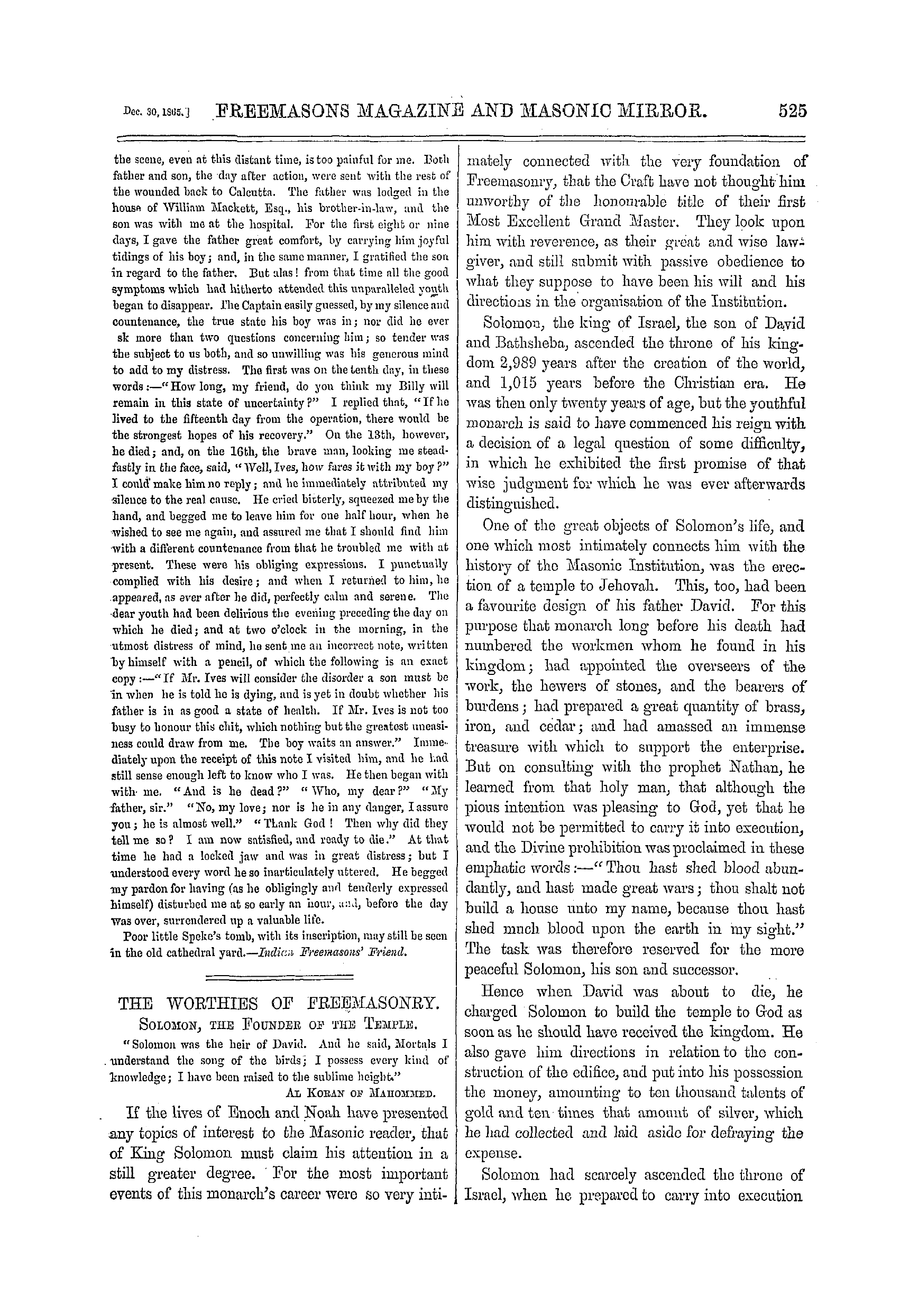 The Freemasons' Monthly Magazine: 1865-12-30 - Chandernagore Taken From The French.