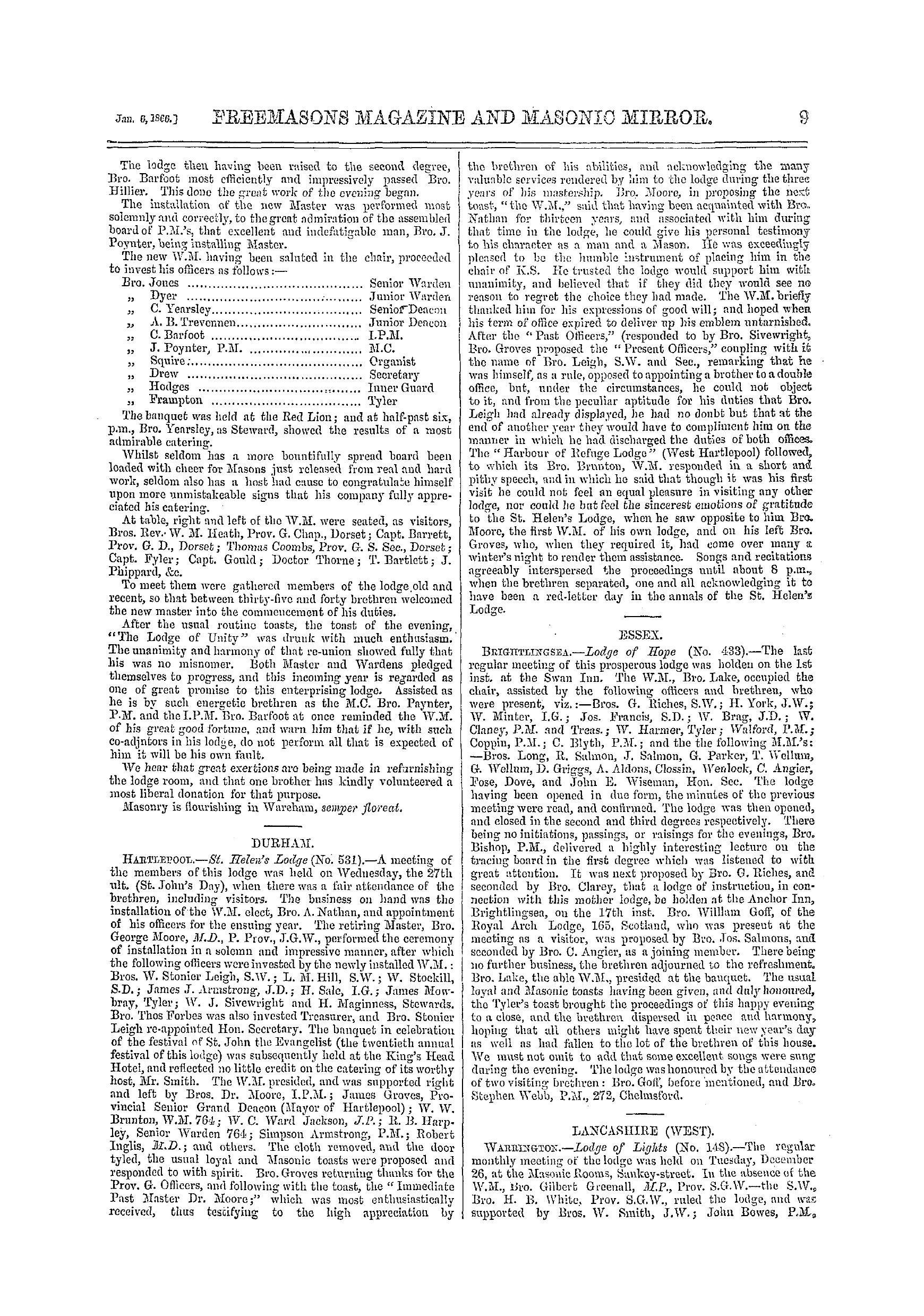 The Freemasons' Monthly Magazine: 1866-01-06 - Provincial.