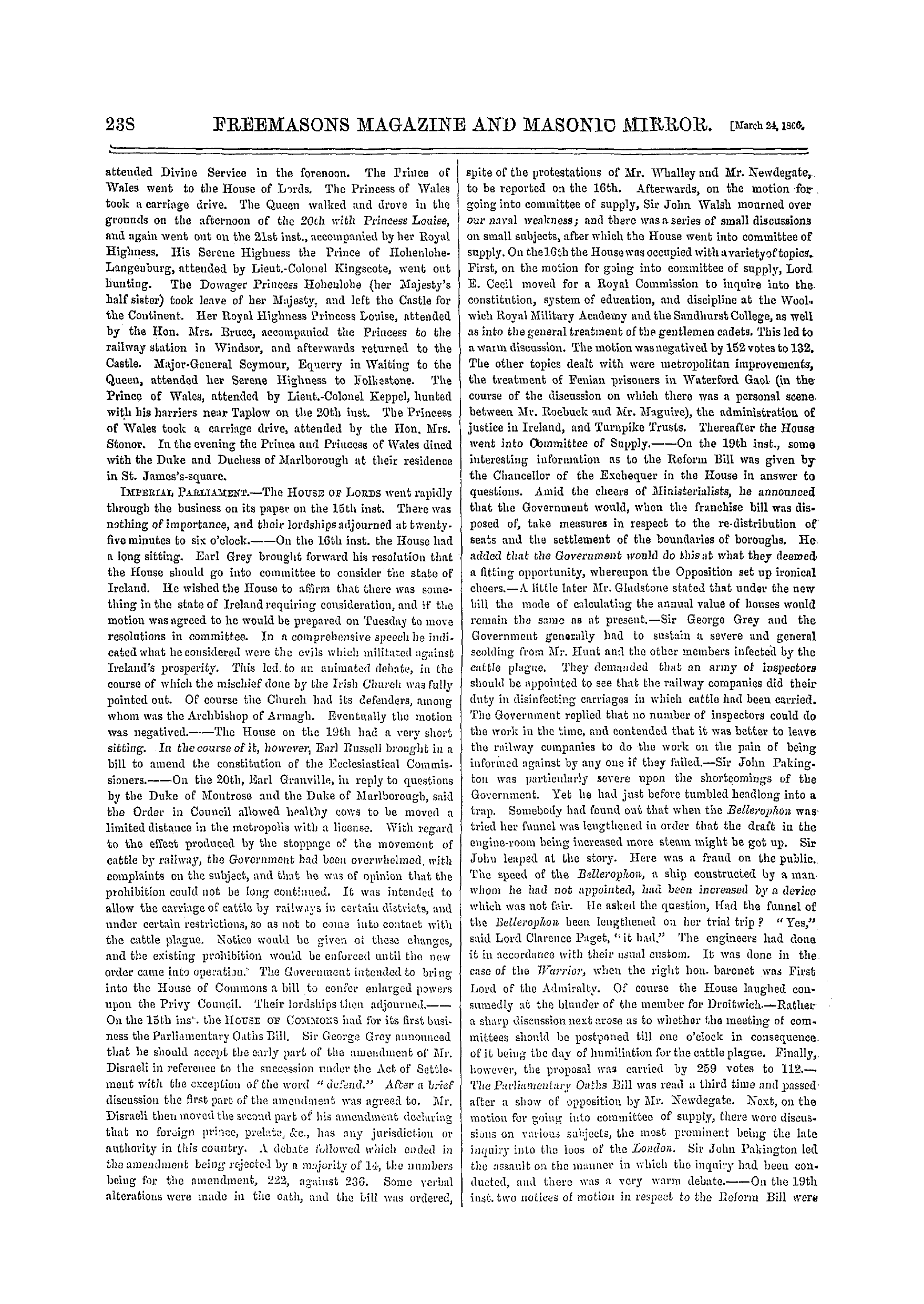 The Freemasons' Monthly Magazine: 1866-03-24 - The Week.