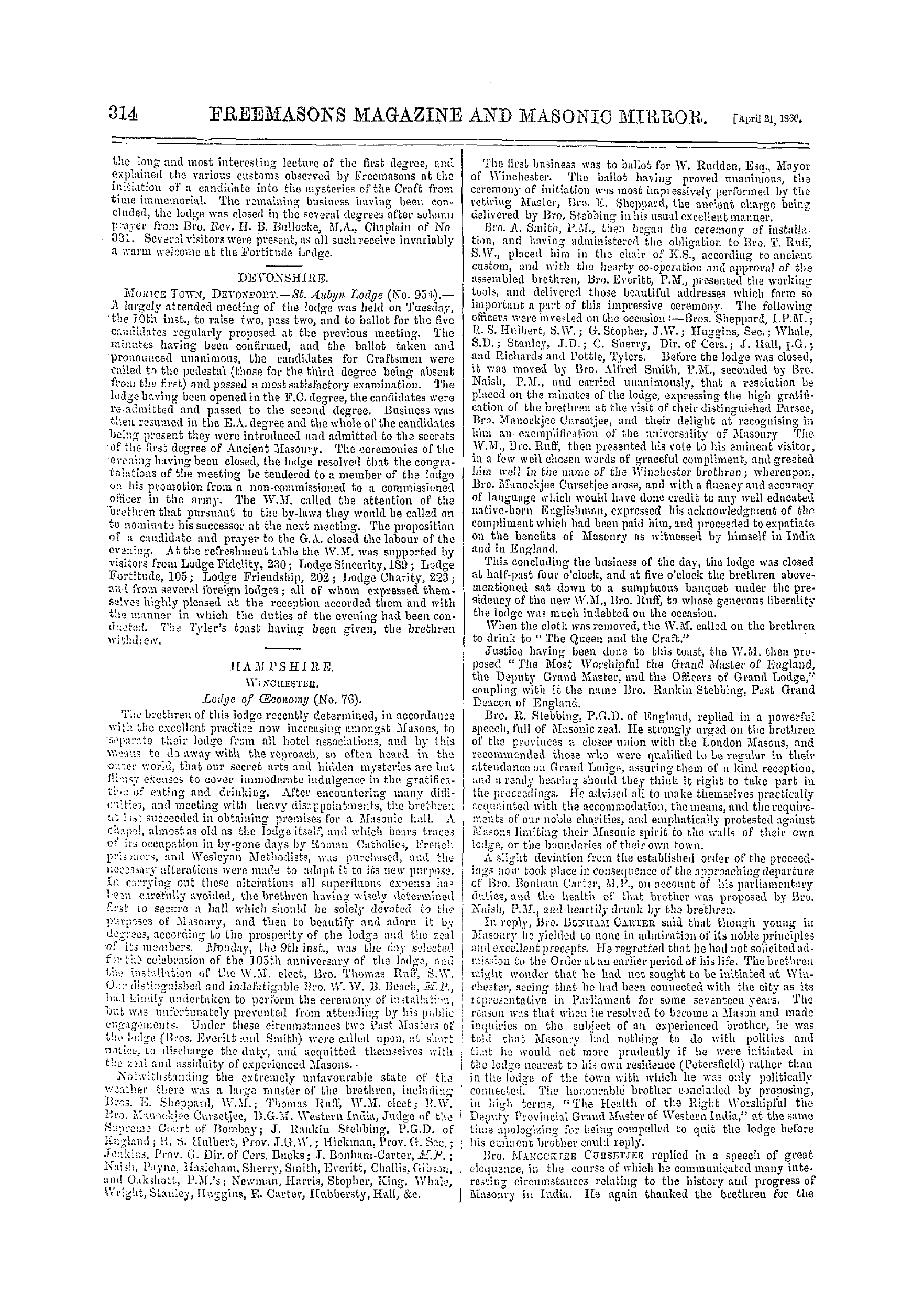 The Freemasons' Monthly Magazine: 1866-04-21 - Provincial.