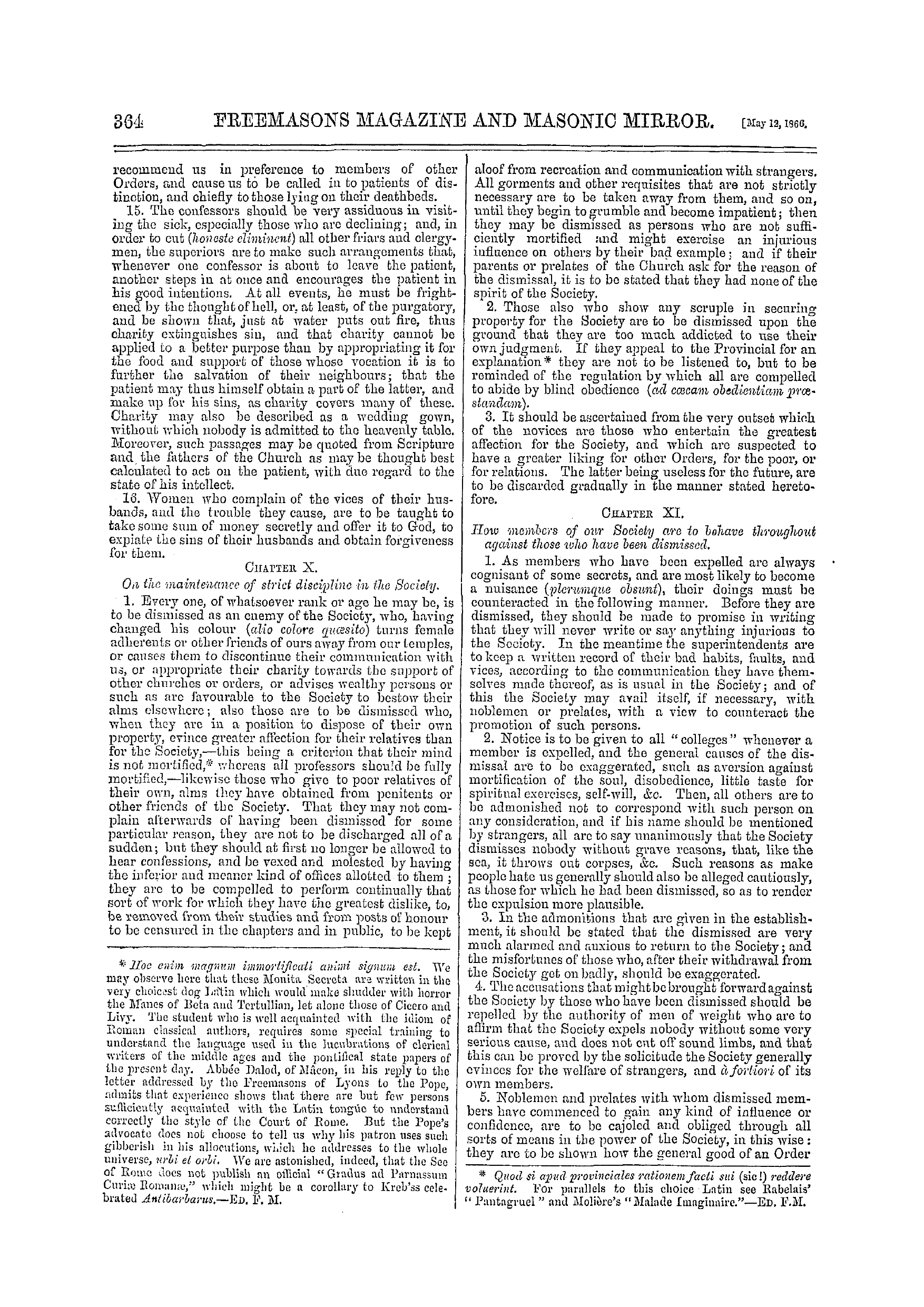 The Freemasons' Monthly Magazine: 1866-05-12 - Monita Secreta Societatis Jesu.