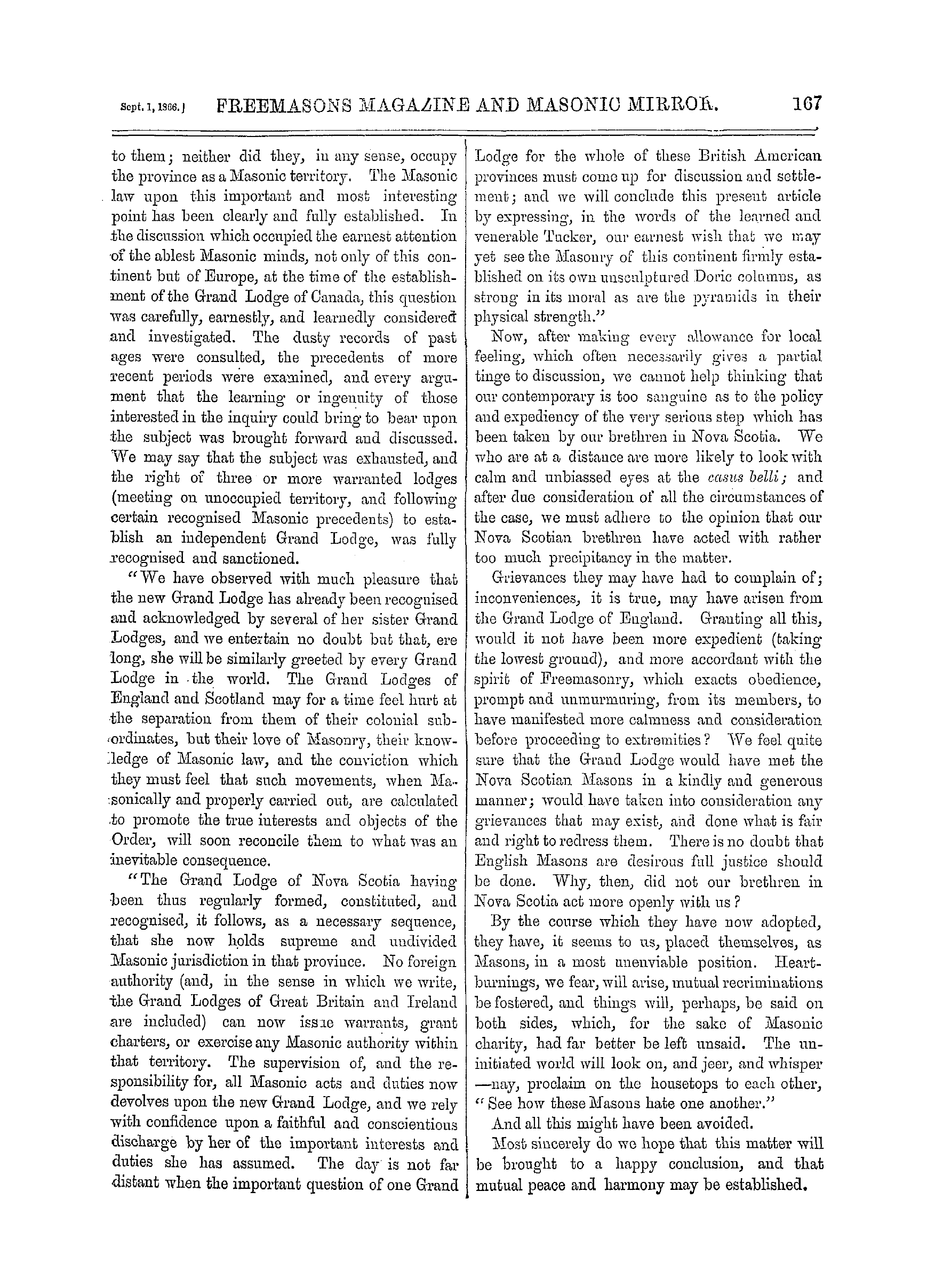 The Freemasons' Monthly Magazine: 1866-09-01 - The Secession Of The Grand Lodge Of Nova Scotia.