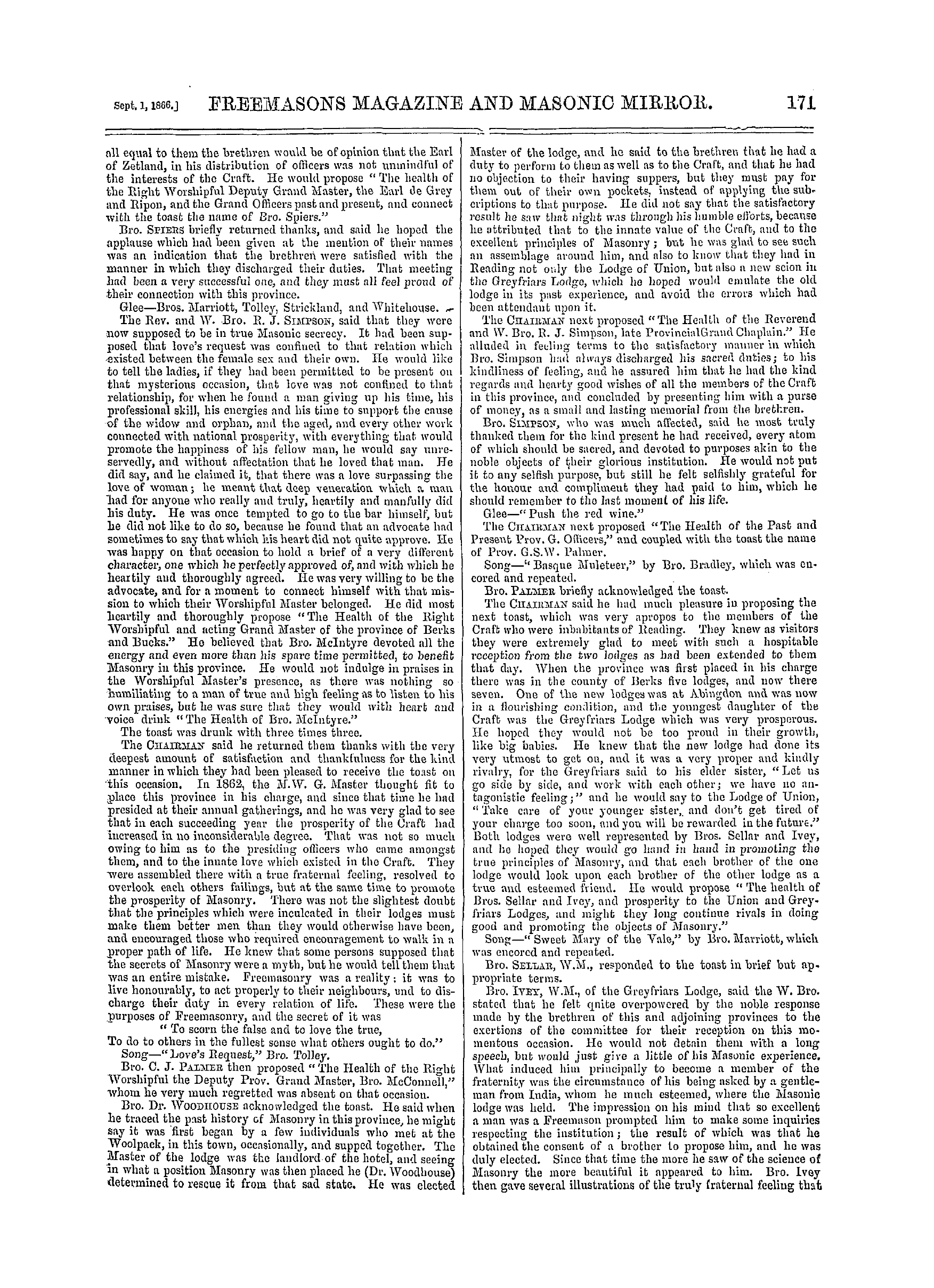 The Freemasons' Monthly Magazine: 1866-09-01 - Provincial.