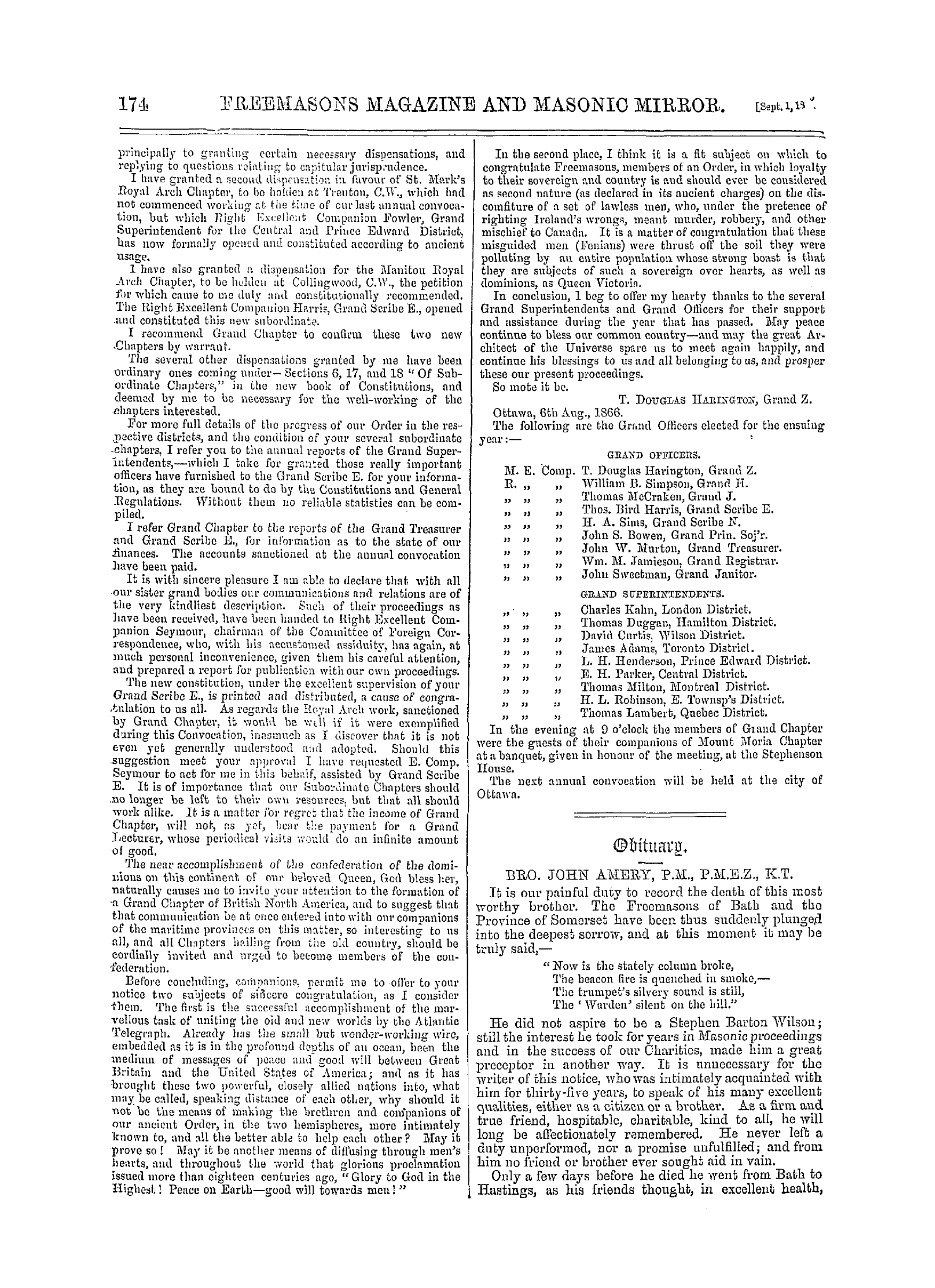 The Freemasons' Monthly Magazine: 1866-09-01 - Canada.