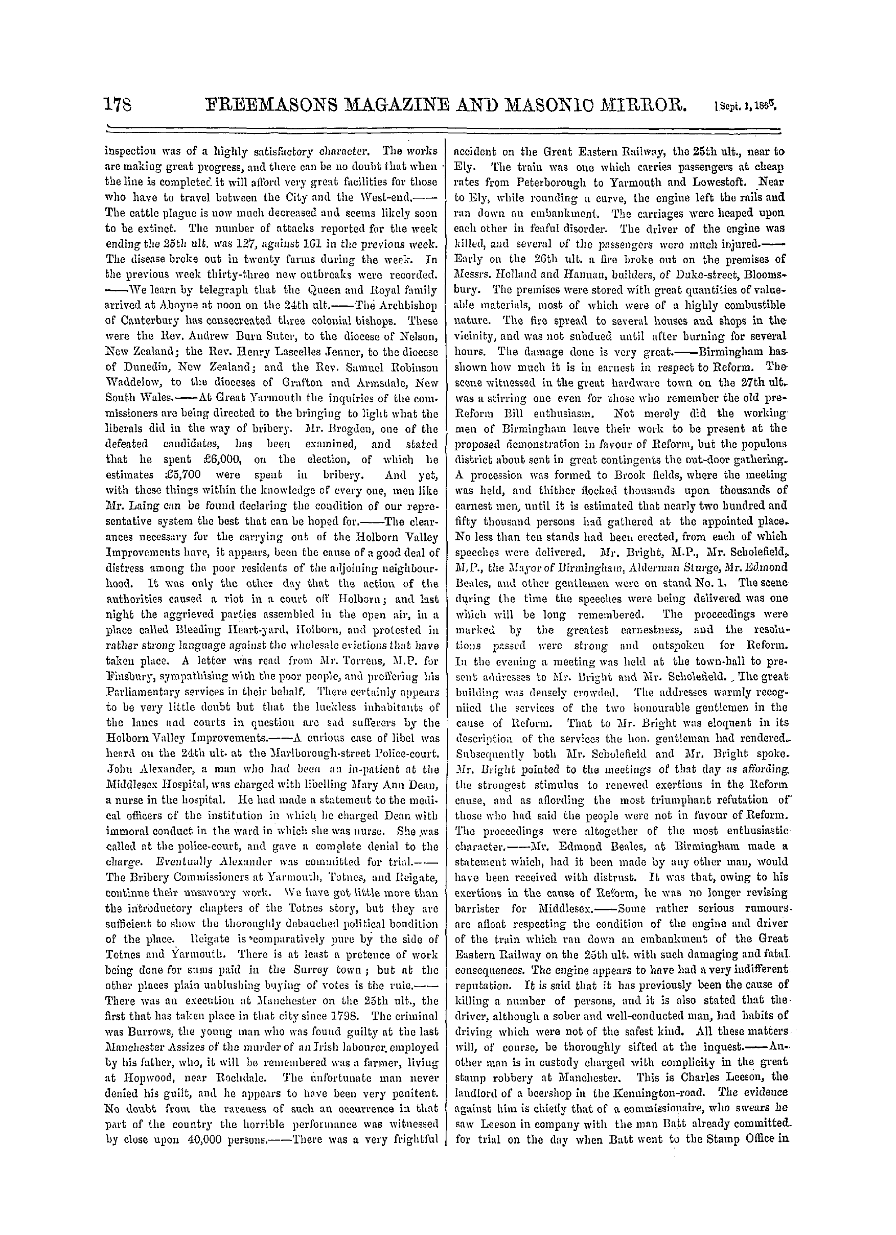 The Freemasons' Monthly Magazine: 1866-09-01 - The Week.