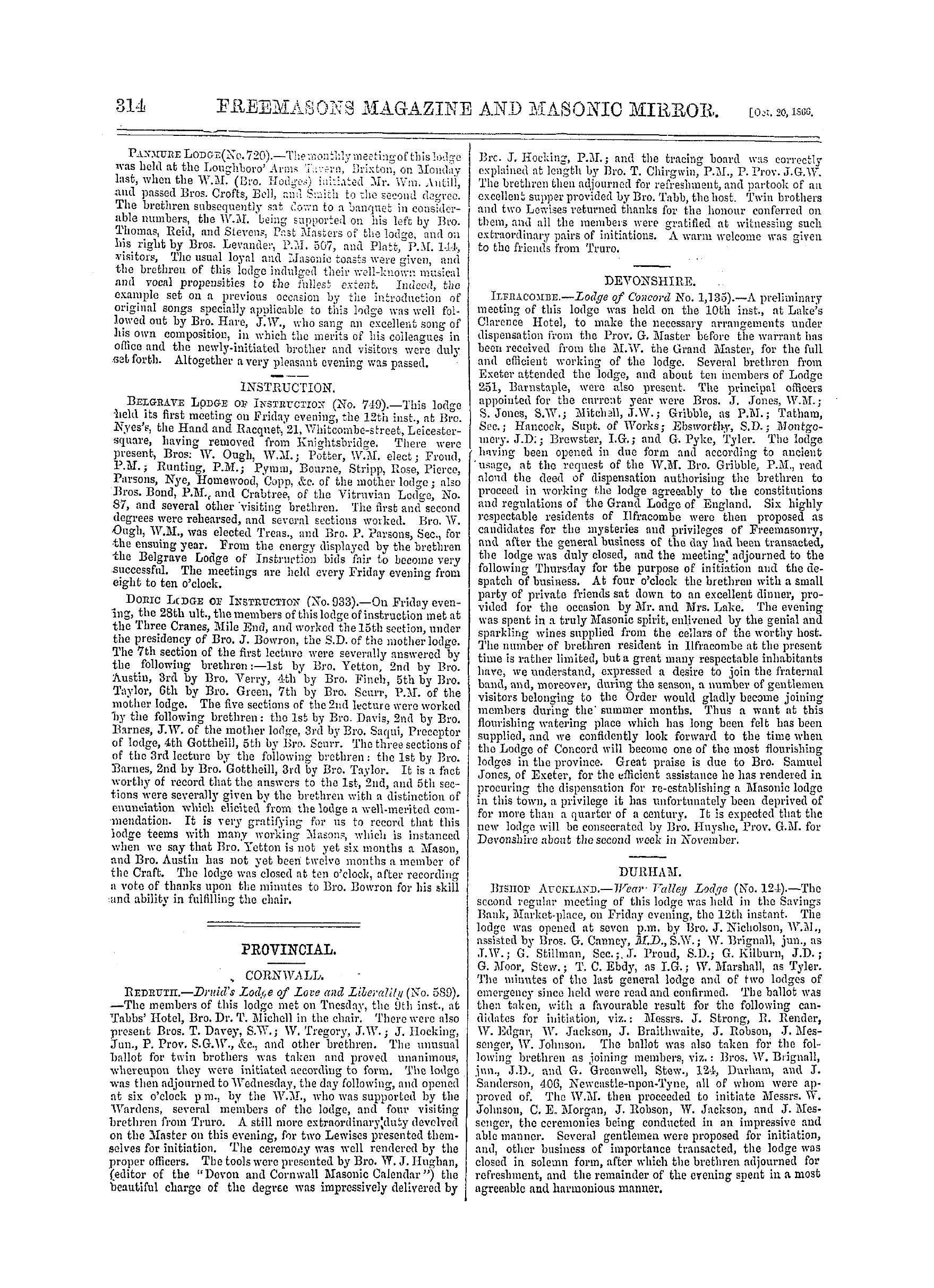 The Freemasons' Monthly Magazine: 1866-10-20 - Provincial.