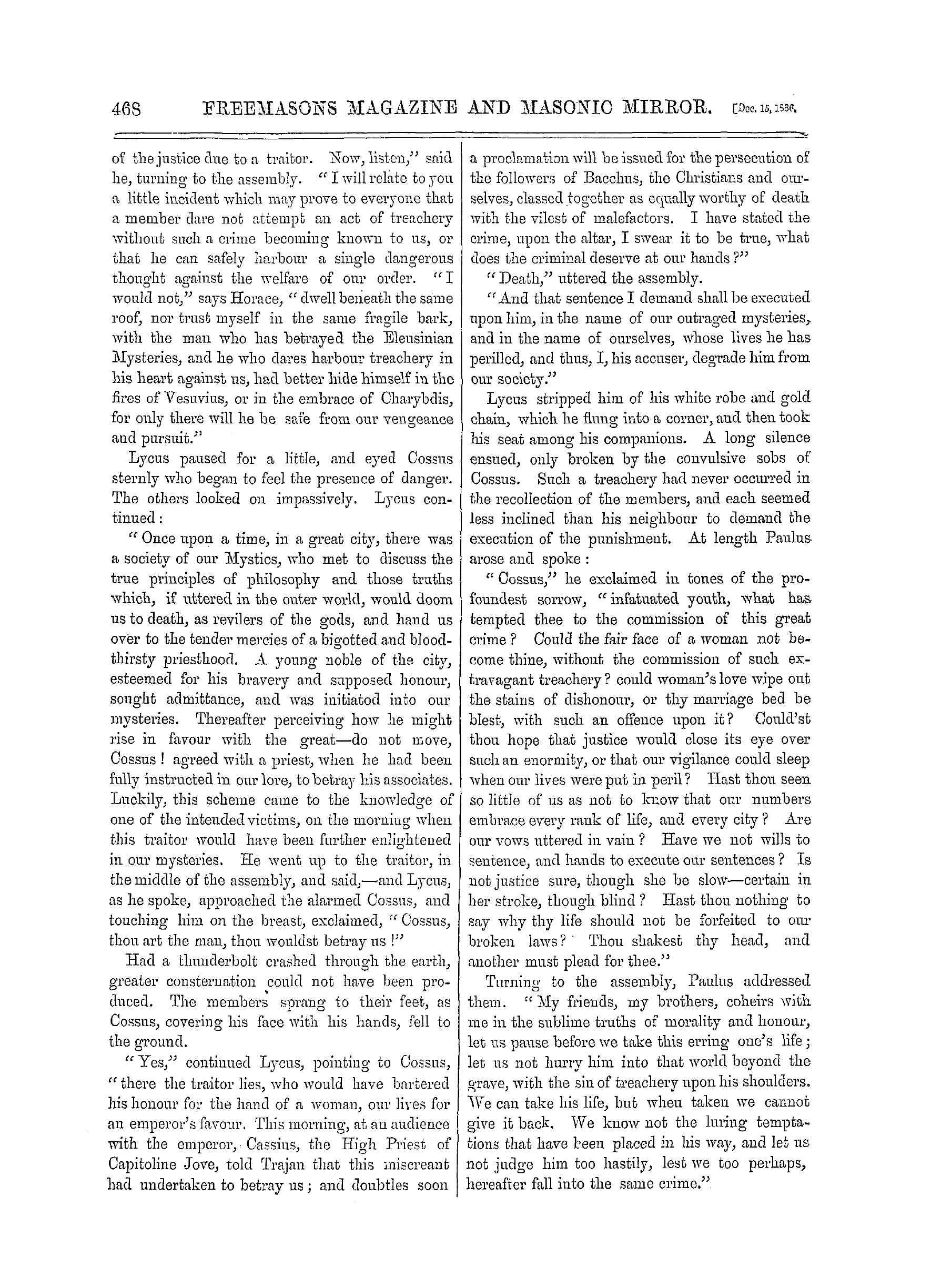 The Freemasons' Monthly Magazine: 1866-12-15 - The Nemesis: A Tale Of The Days Of Trajan.