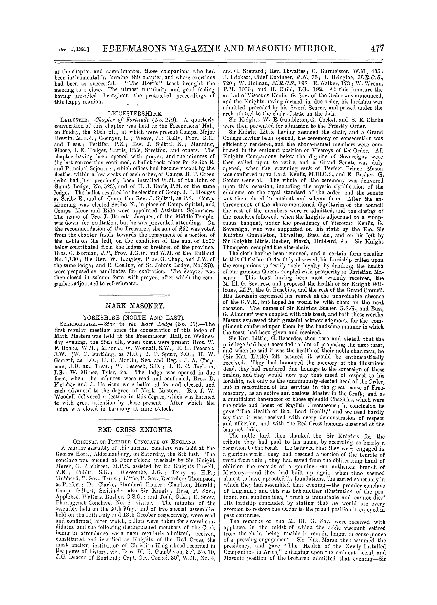 The Freemasons' Monthly Magazine: 1866-12-15 - Red Cross Knights.