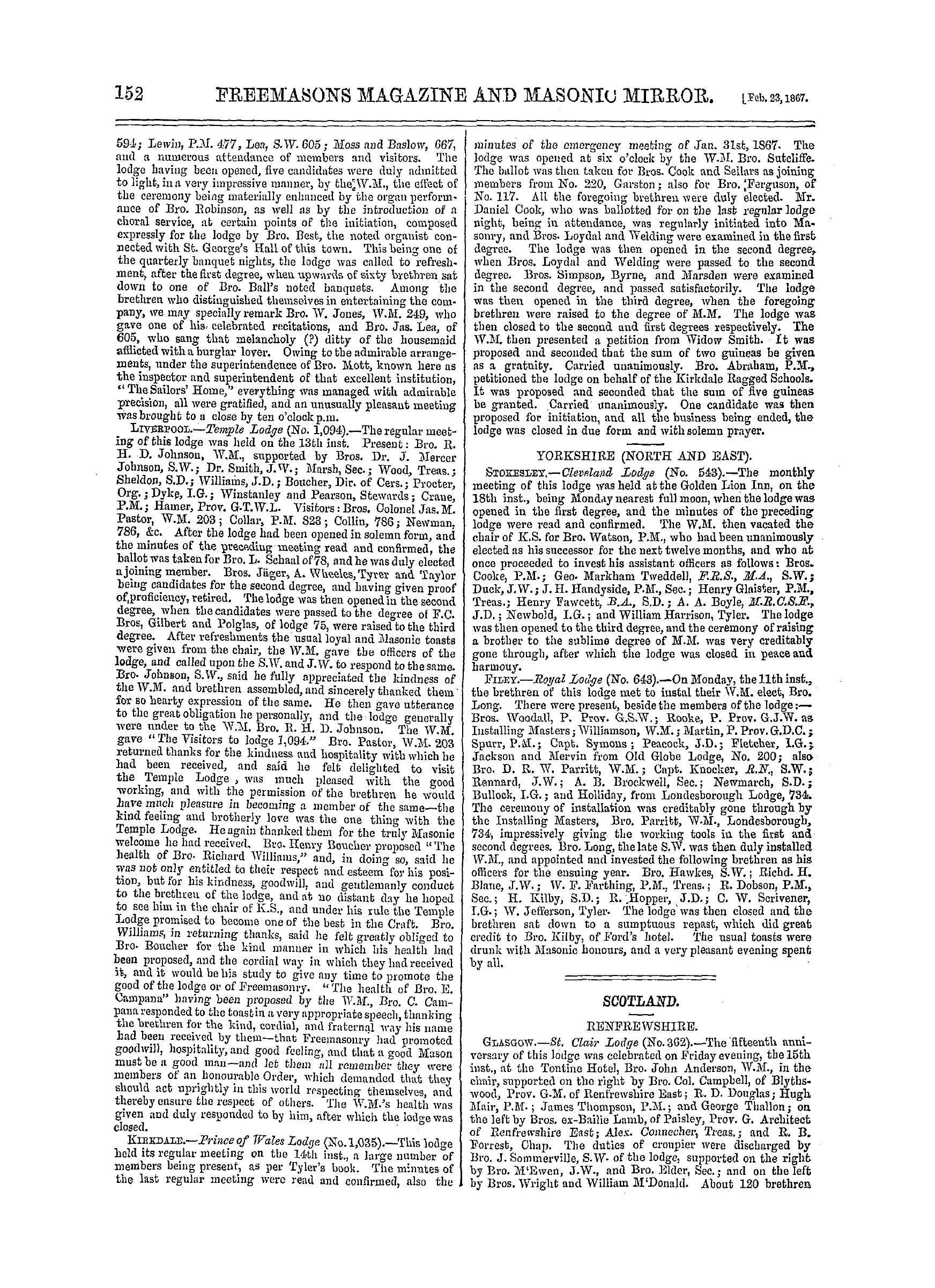 The Freemasons' Monthly Magazine: 1867-02-23 - Provincial.