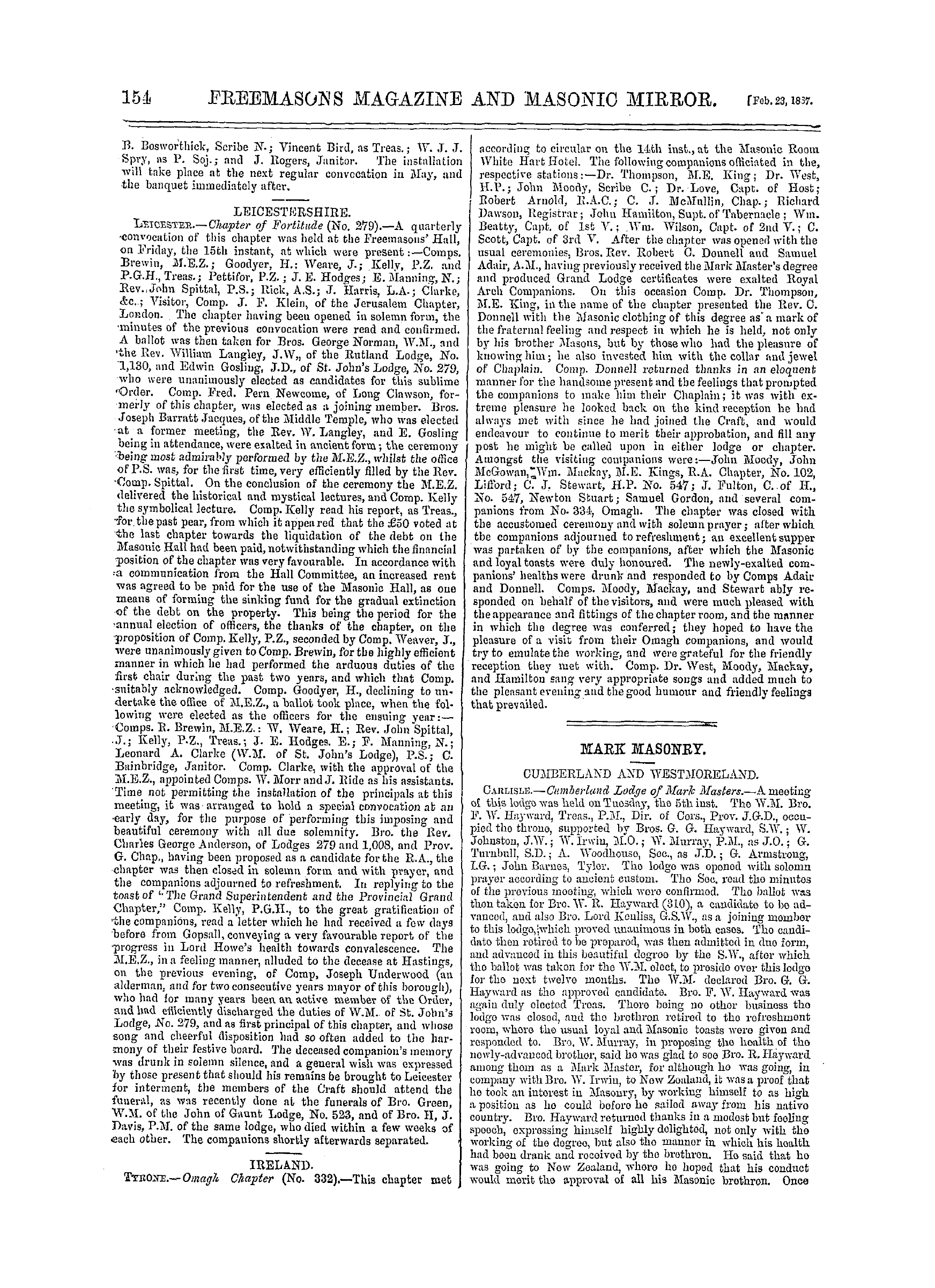 The Freemasons' Monthly Magazine: 1867-02-23 - Mark Masonry.