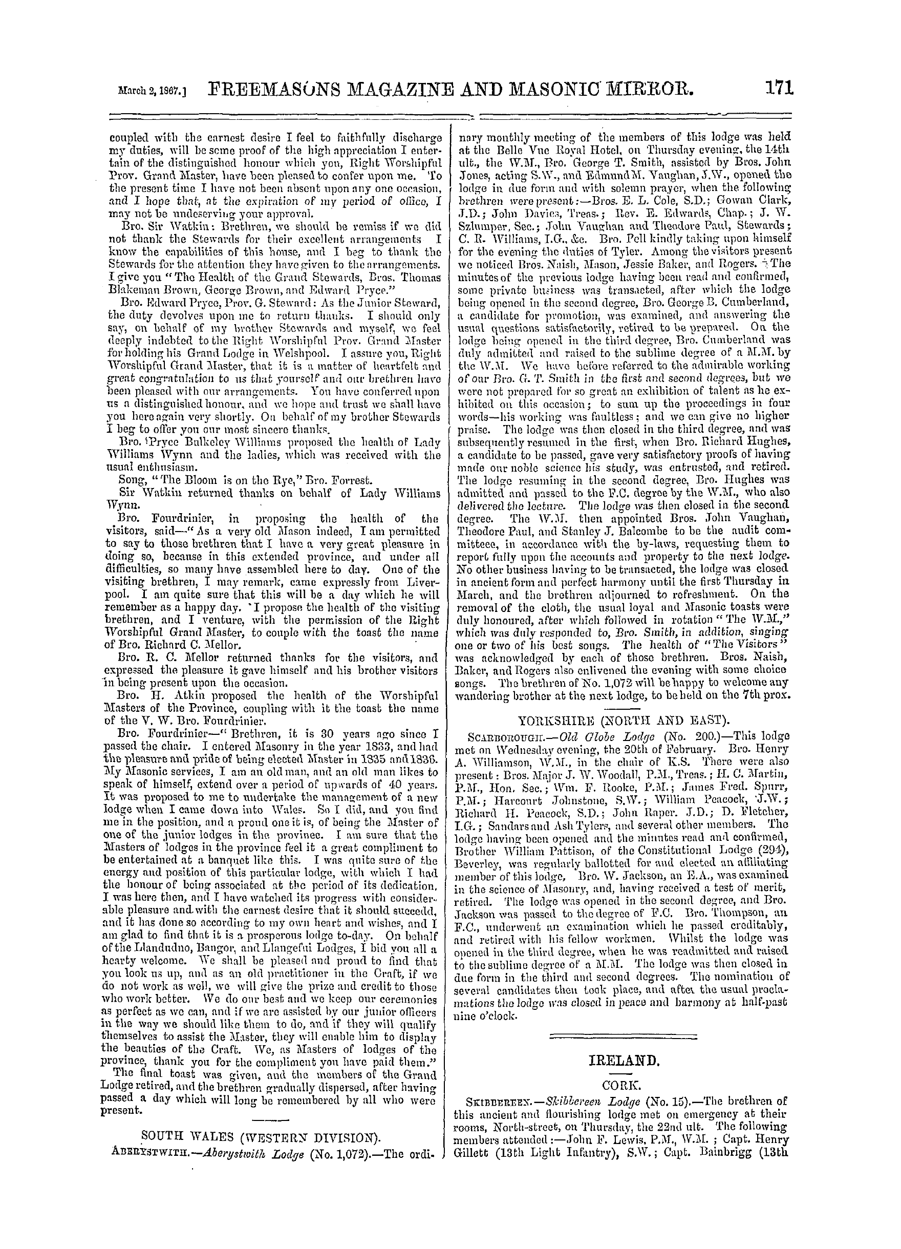 The Freemasons' Monthly Magazine: 1867-03-02 - Provincial.