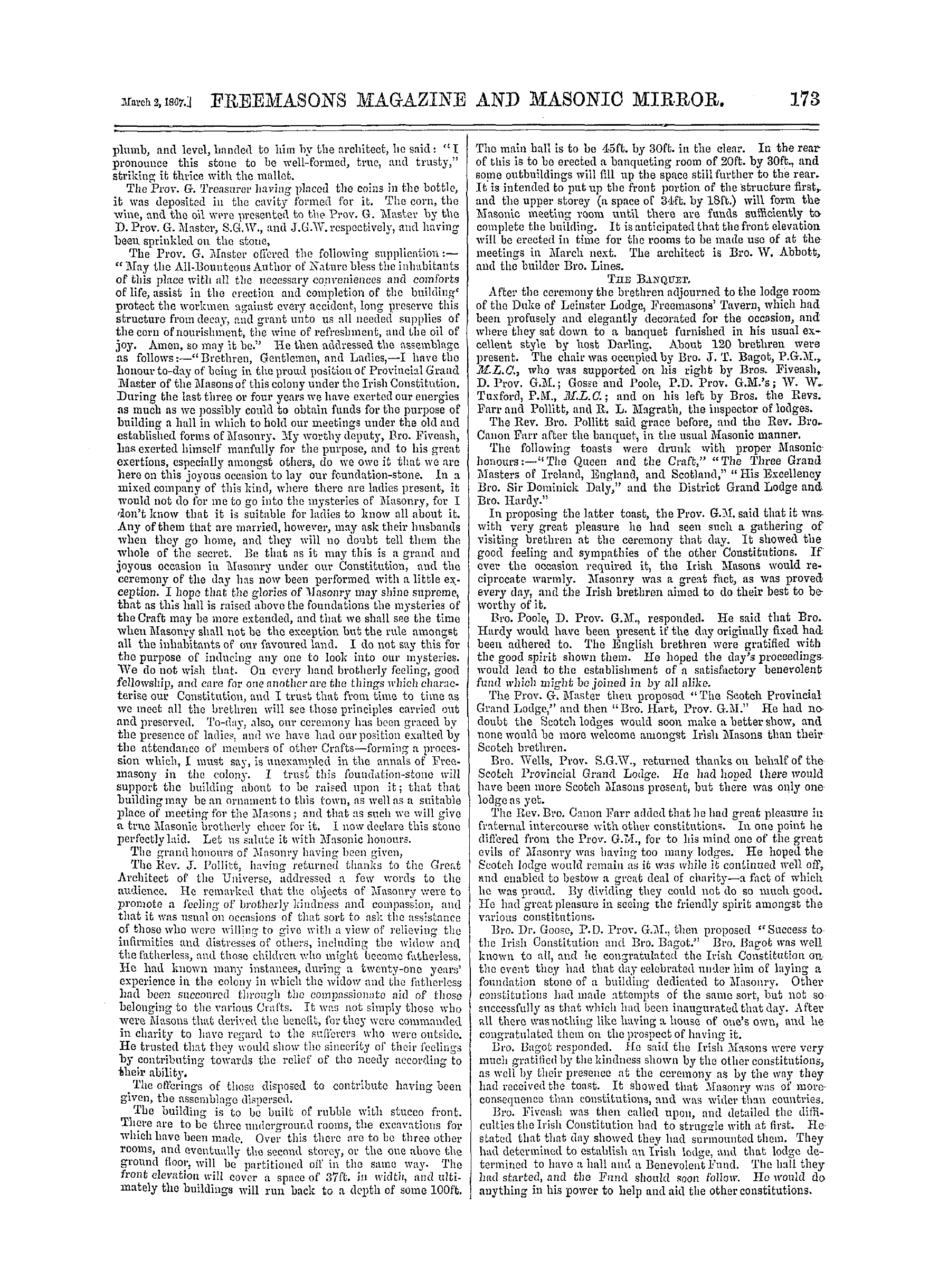 The Freemasons' Monthly Magazine: 1867-03-02 - Australia.