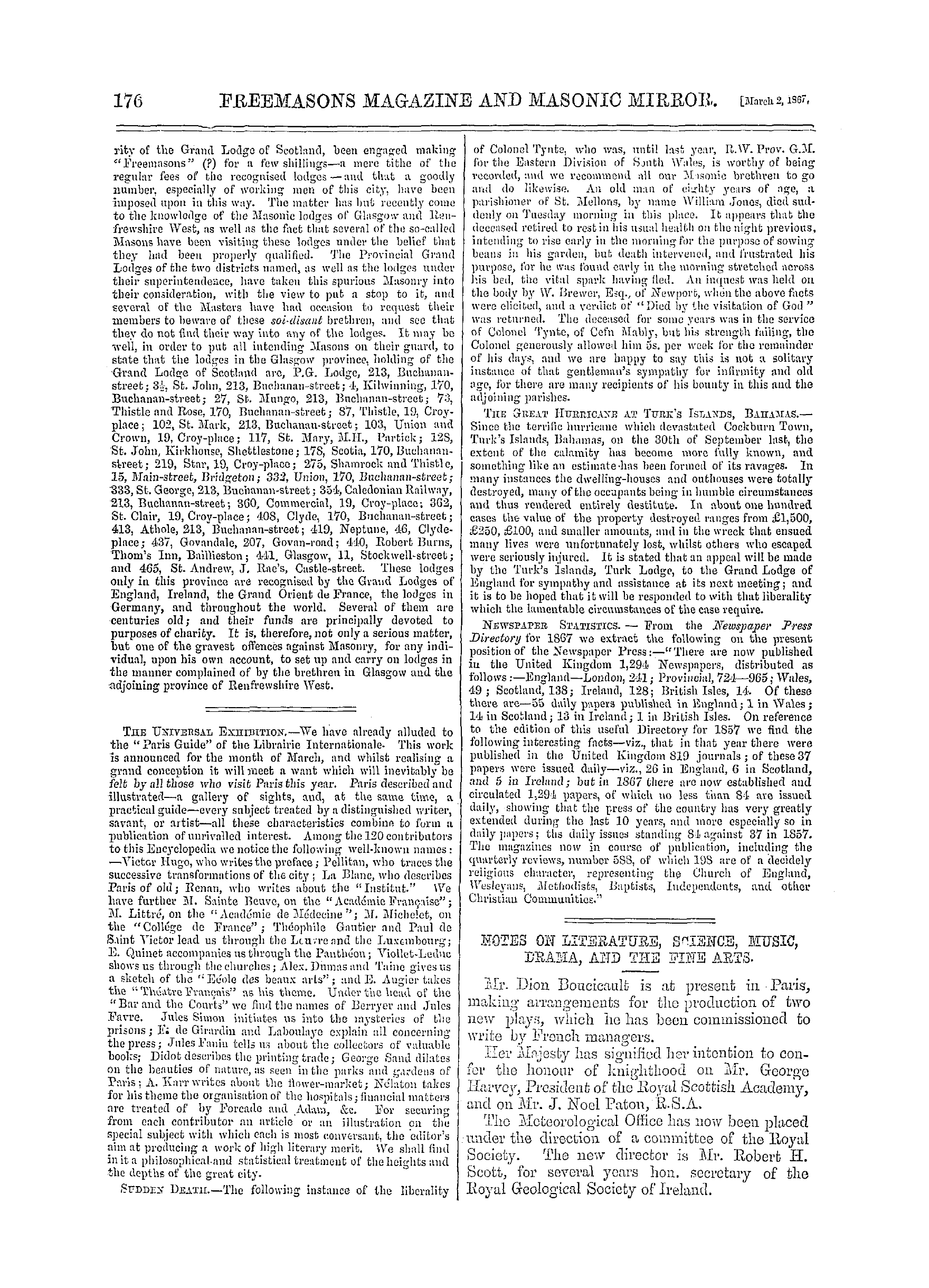 The Freemasons' Monthly Magazine: 1867-03-02 - Spurious Masonry.