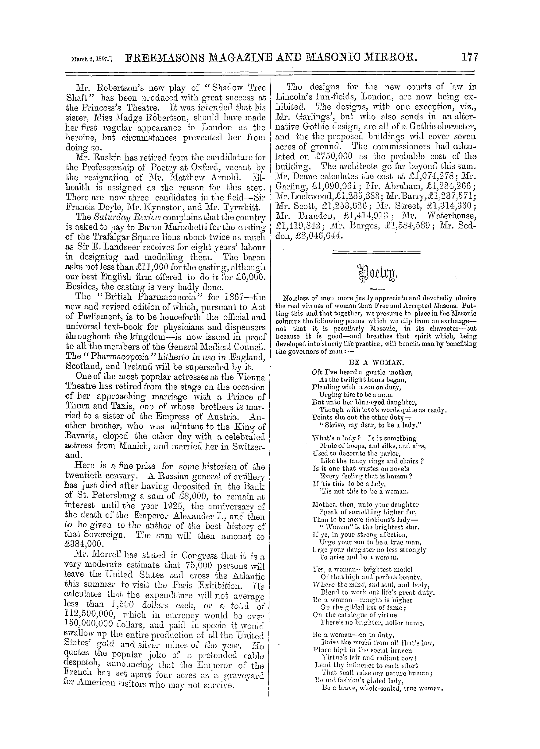 The Freemasons' Monthly Magazine: 1867-03-02 - Poetry.