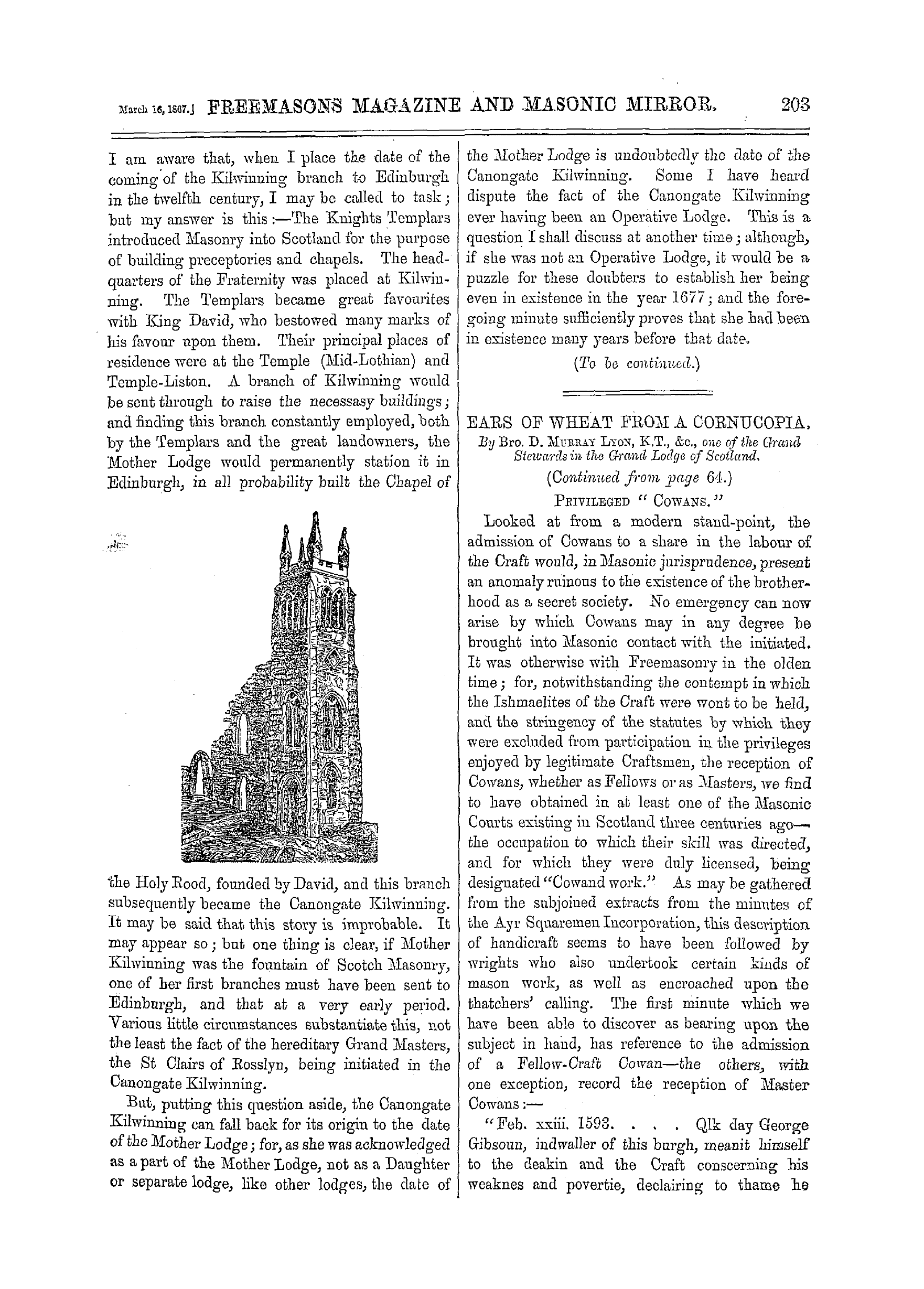 The Freemasons' Monthly Magazine: 1867-03-16 - The Canongate Kilwinning,