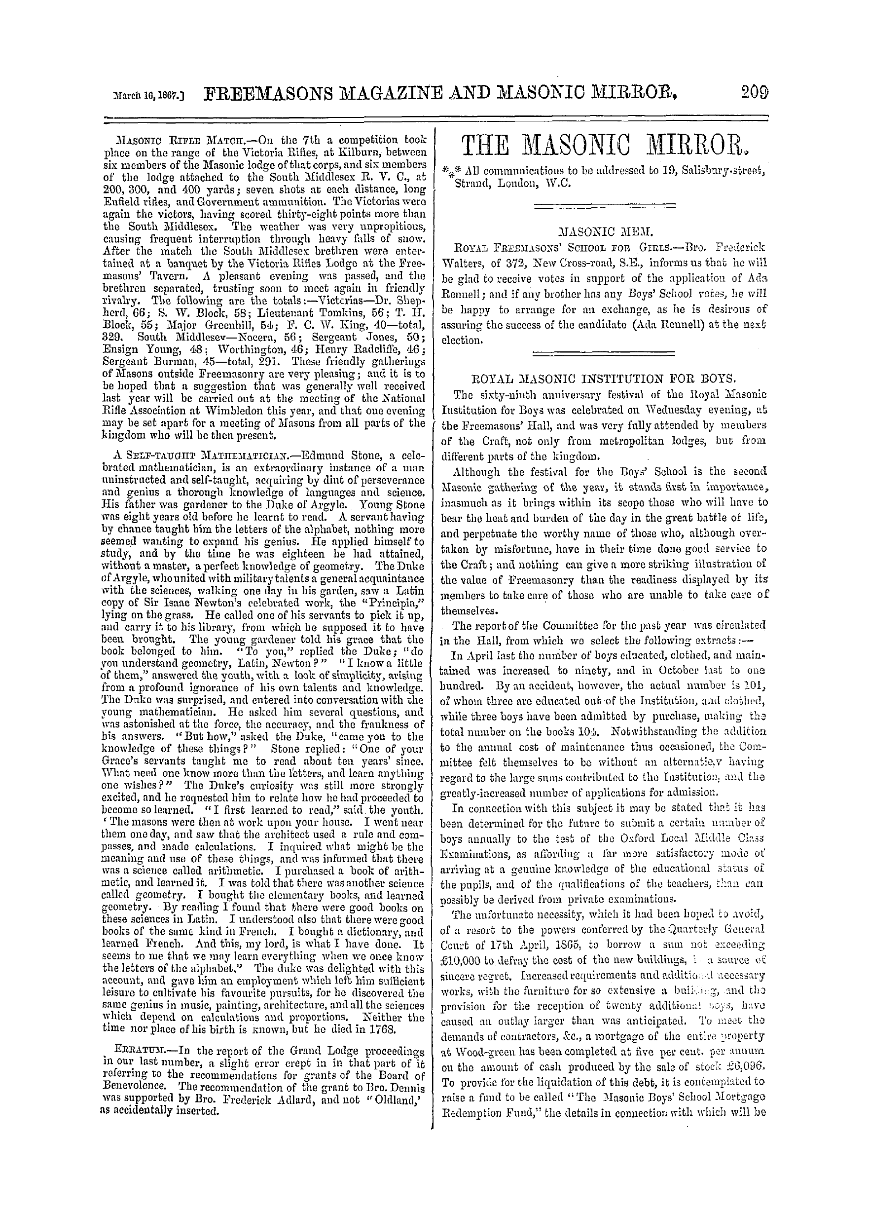 The Freemasons' Monthly Magazine: 1867-03-16: 9