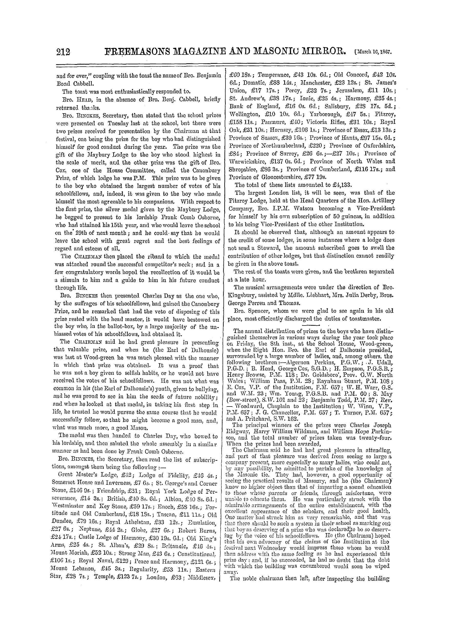 The Freemasons' Monthly Magazine: 1867-03-16: 12