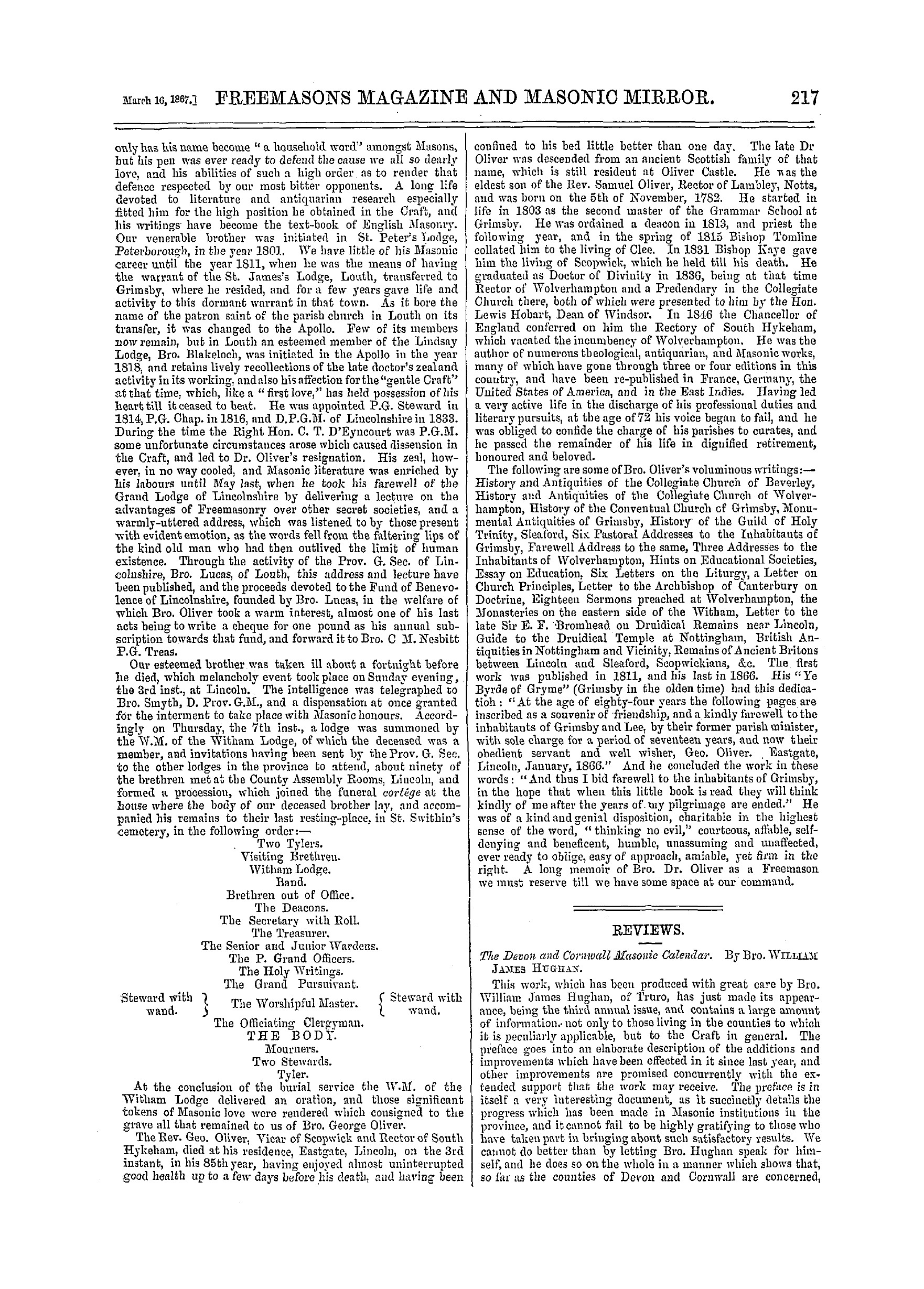 The Freemasons' Monthly Magazine: 1867-03-16 - Reviews.