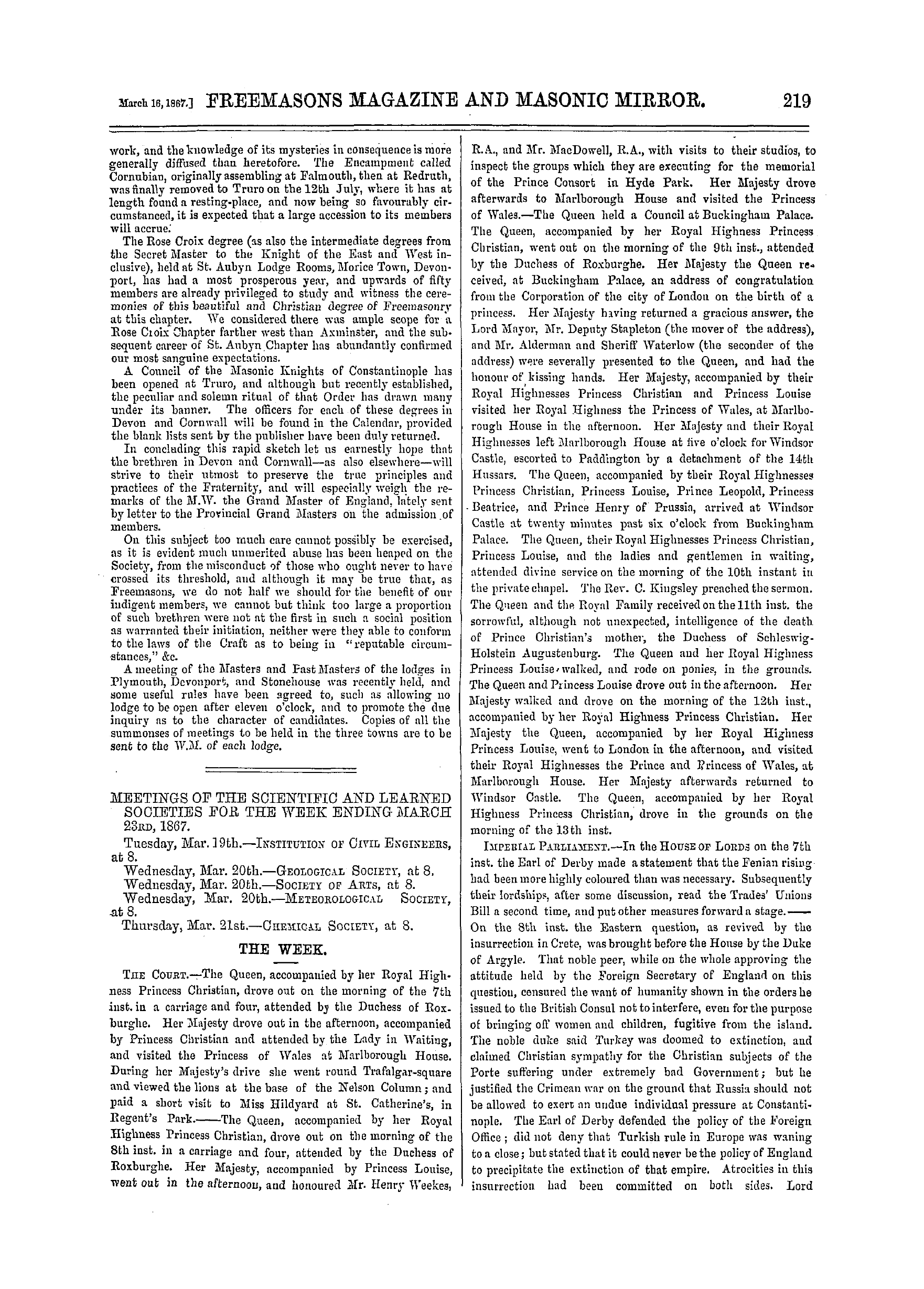 The Freemasons' Monthly Magazine: 1867-03-16: 19