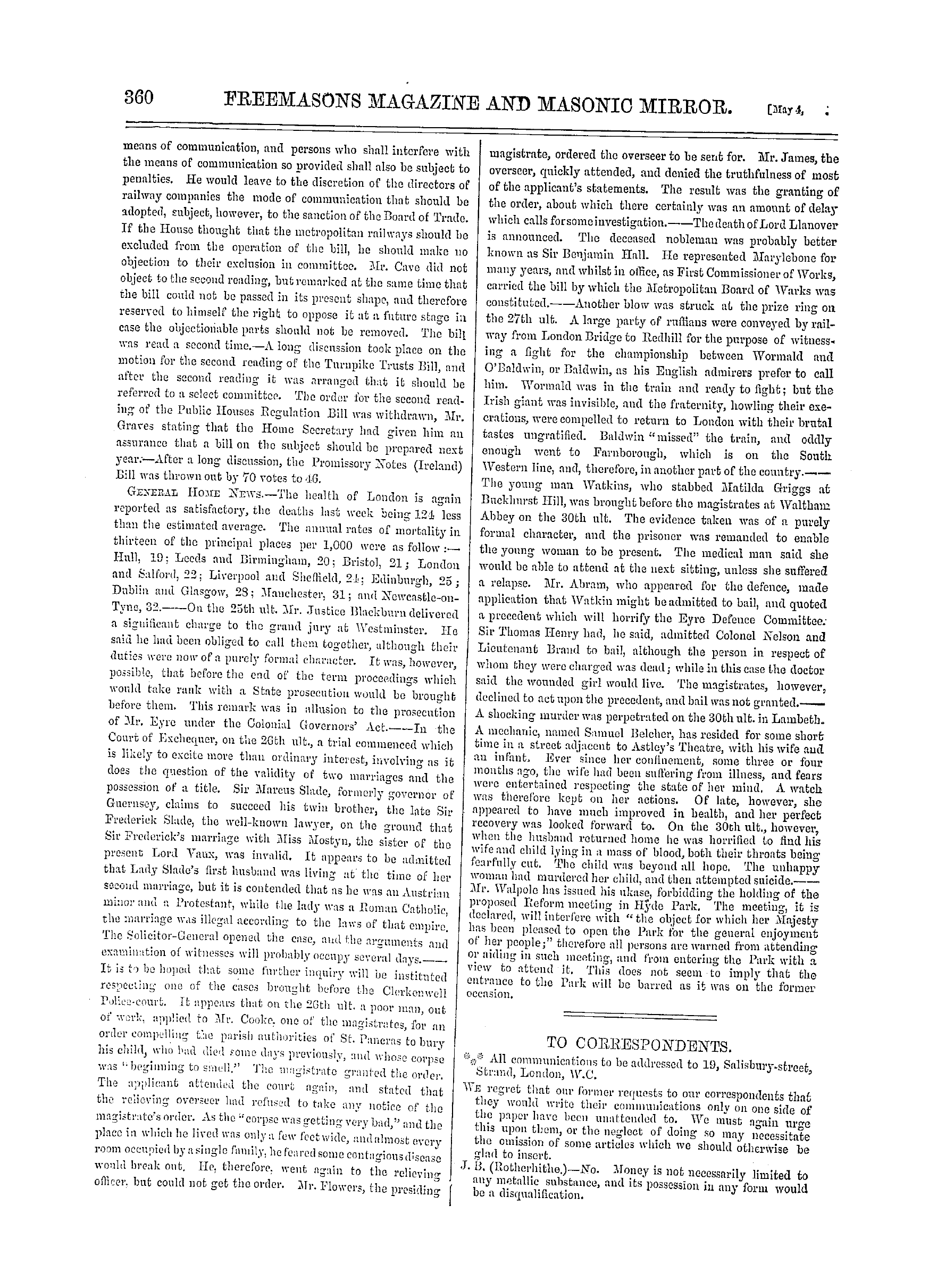 The Freemasons' Monthly Magazine: 1867-05-04: 20