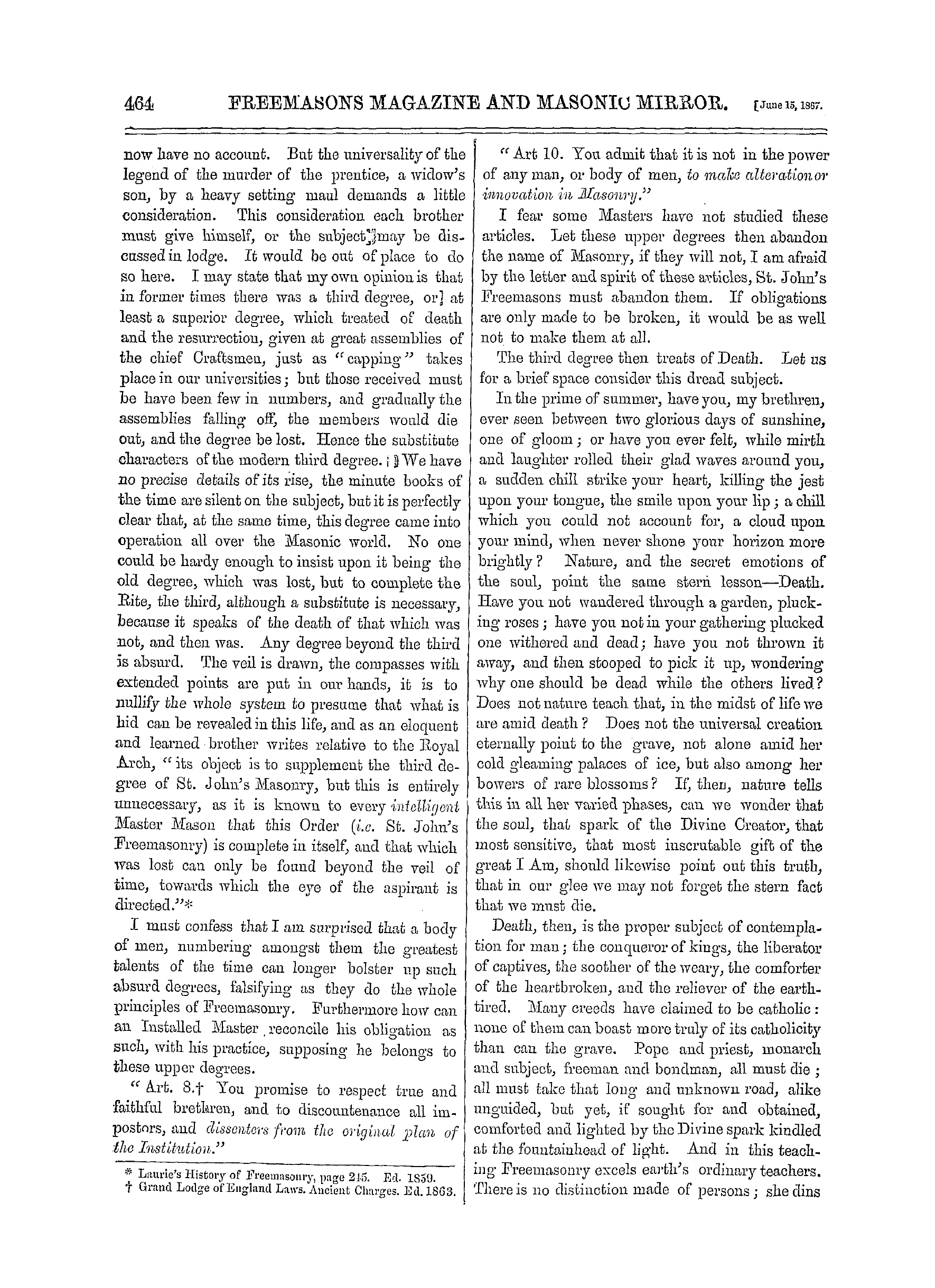 The Freemasons' Monthly Magazine: 1867-06-15 - Freemasonry Considered.