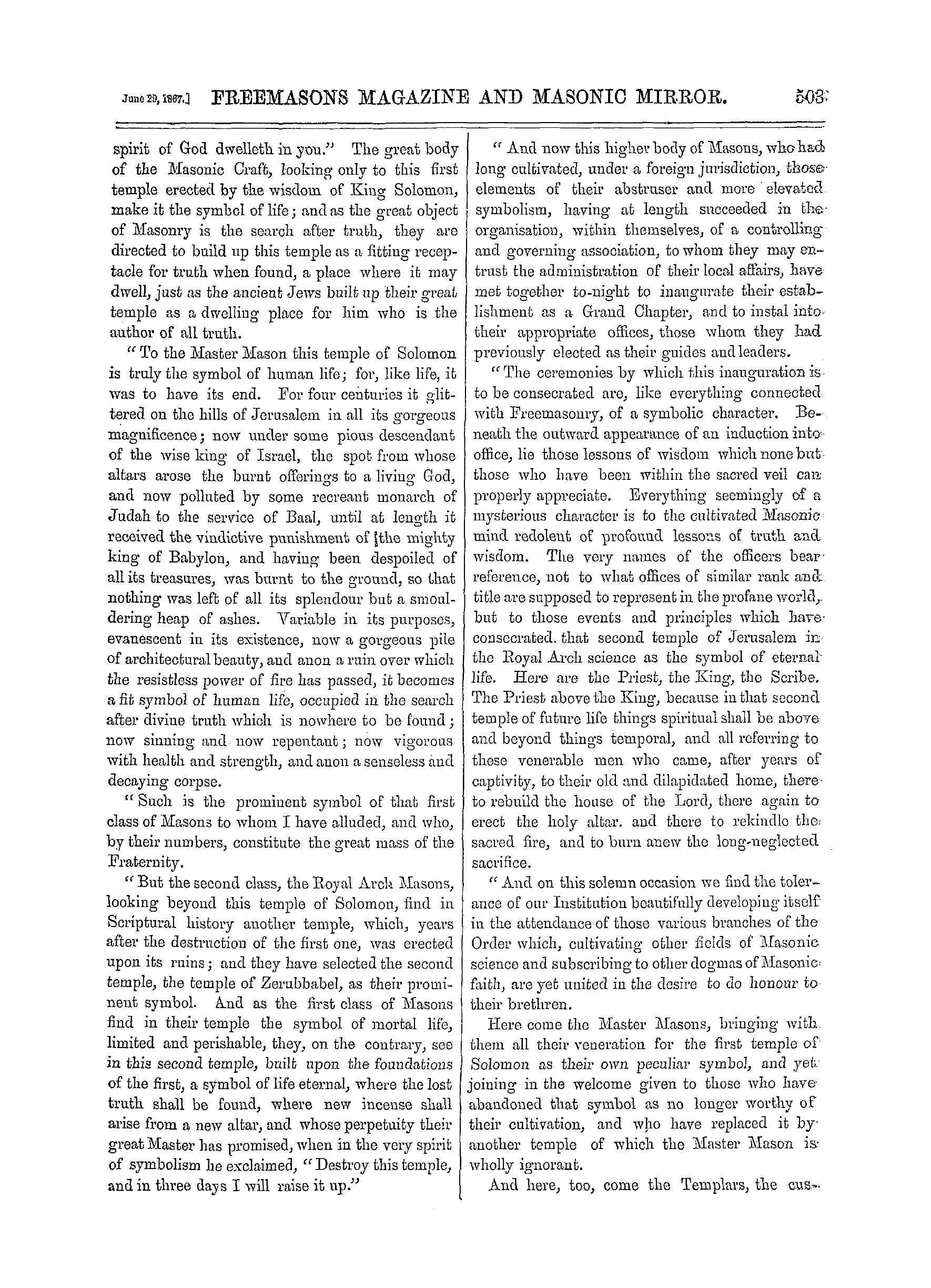 The Freemasons' Monthly Magazine: 1867-06-29 - America.