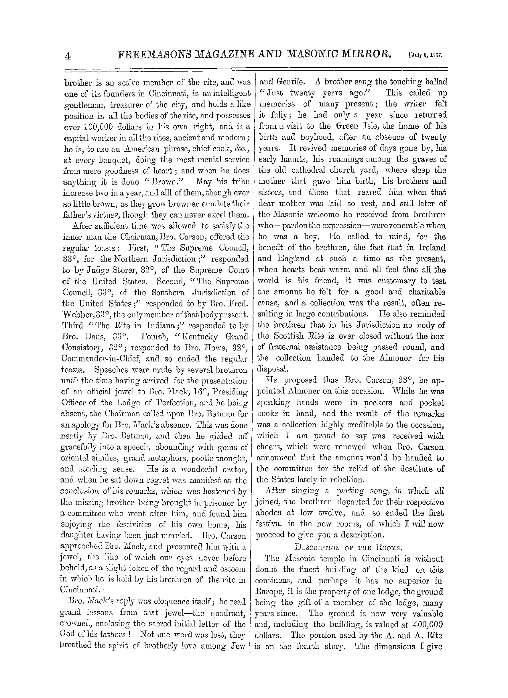 The Freemasons' Monthly Magazine: 1867-07-06 - Visit To Cincinnati, Ohio.