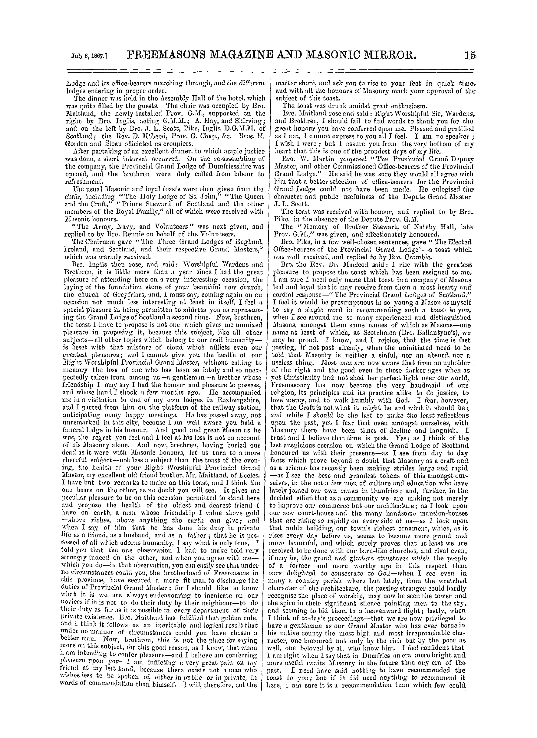 The Freemasons' Monthly Magazine: 1867-07-06 - Scotland.