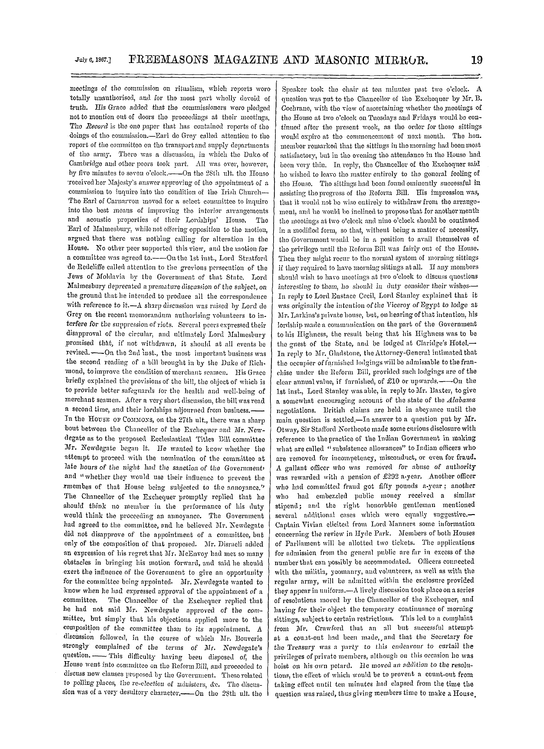 The Freemasons' Monthly Magazine: 1867-07-06: 27