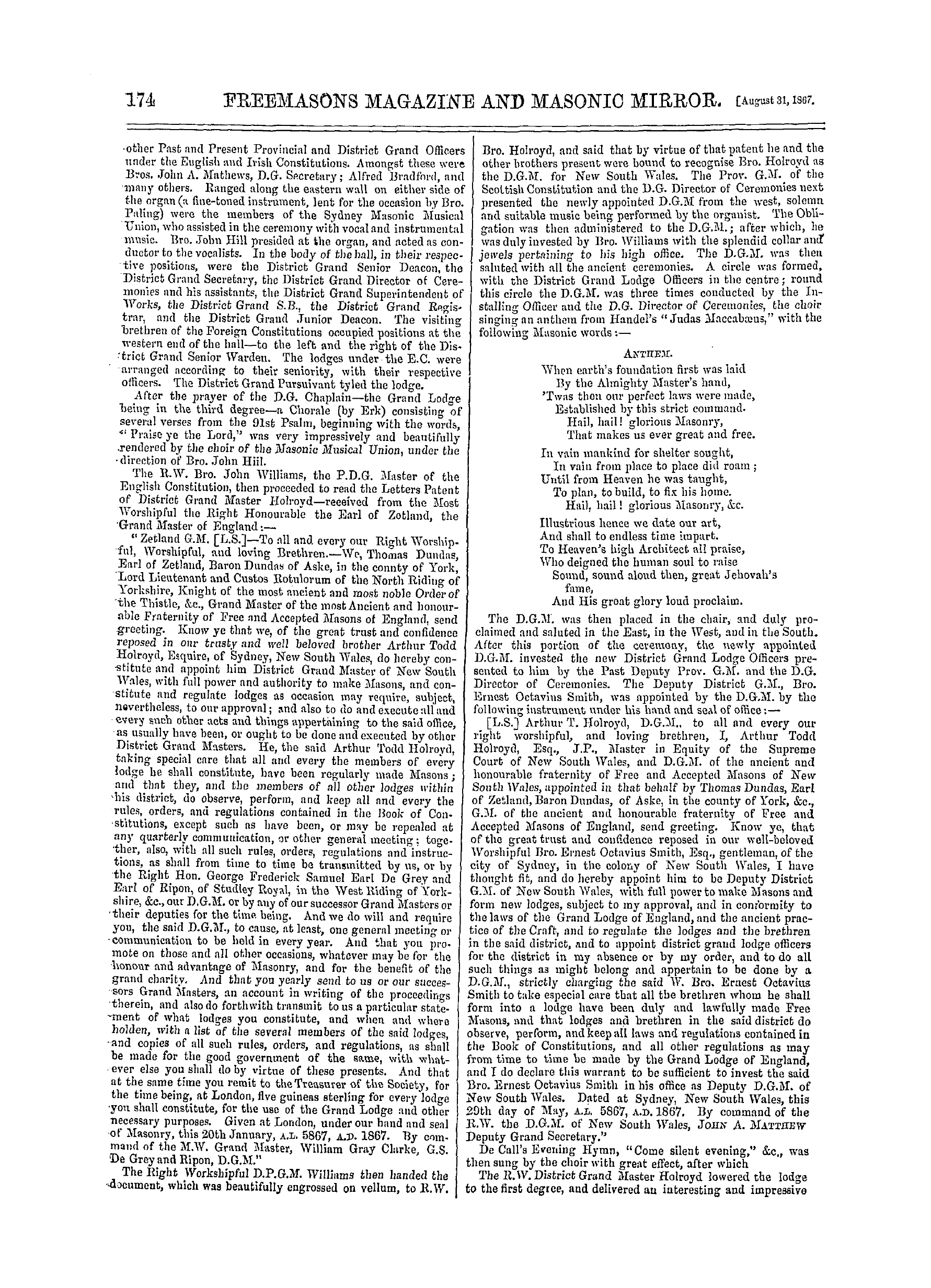 The Freemasons' Monthly Magazine: 1867-08-31 - Australia.