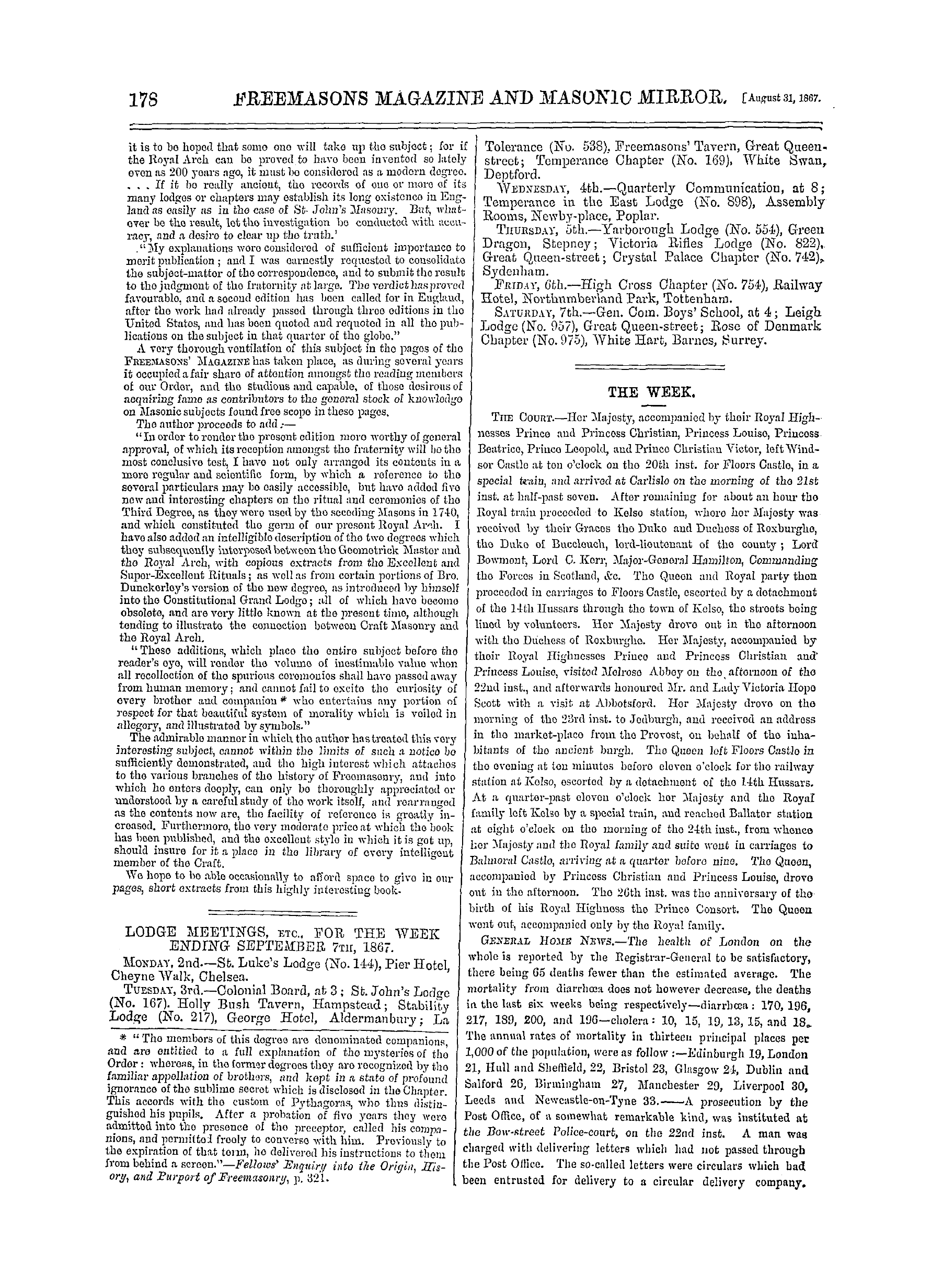 The Freemasons' Monthly Magazine: 1867-08-31 - Reviews.