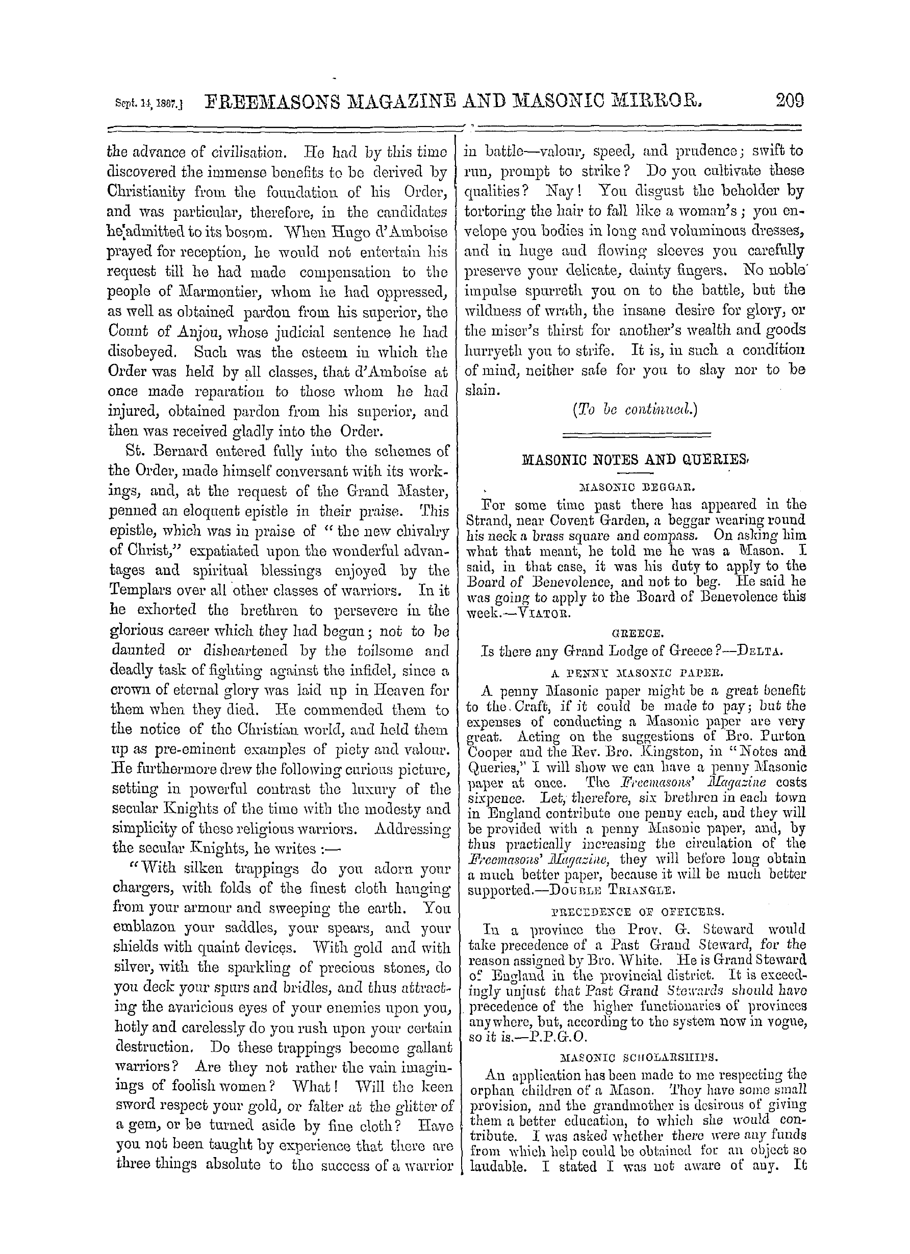 The Freemasons' Monthly Magazine: 1867-09-14: 9