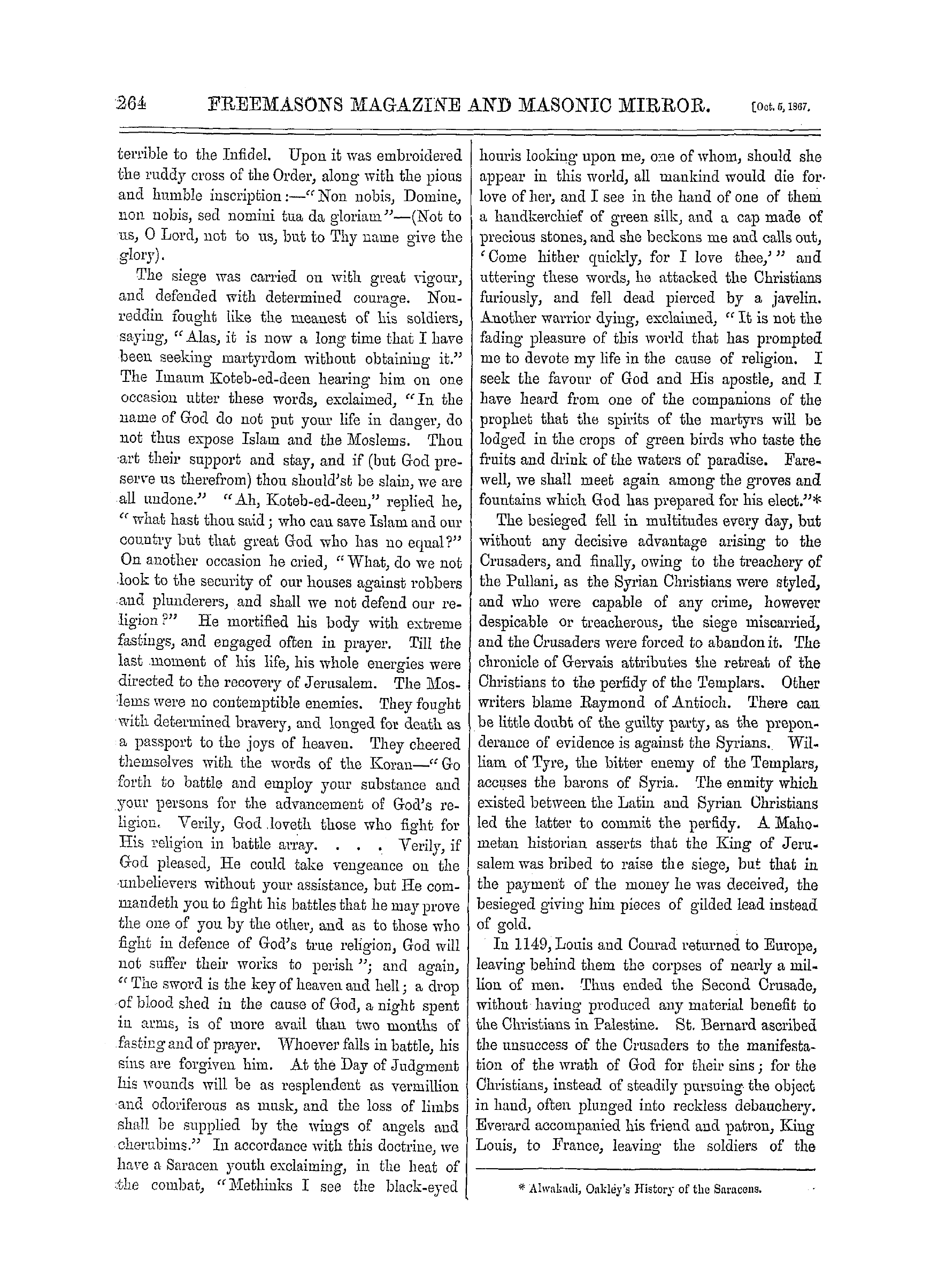 The Freemasons' Monthly Magazine: 1867-10-05 - The Knights Templars.