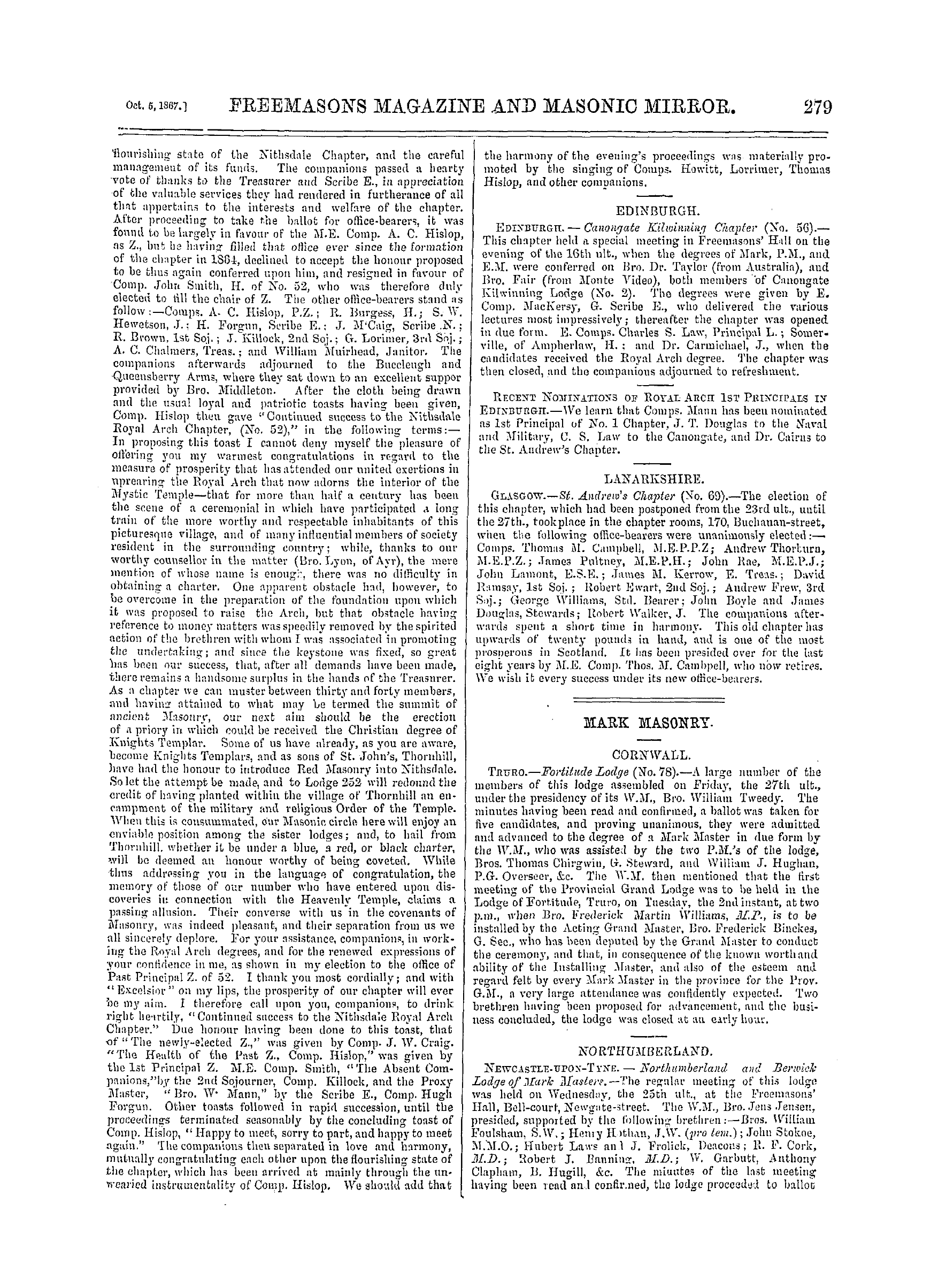 The Freemasons' Monthly Magazine: 1867-10-05 - Mark Masonry.