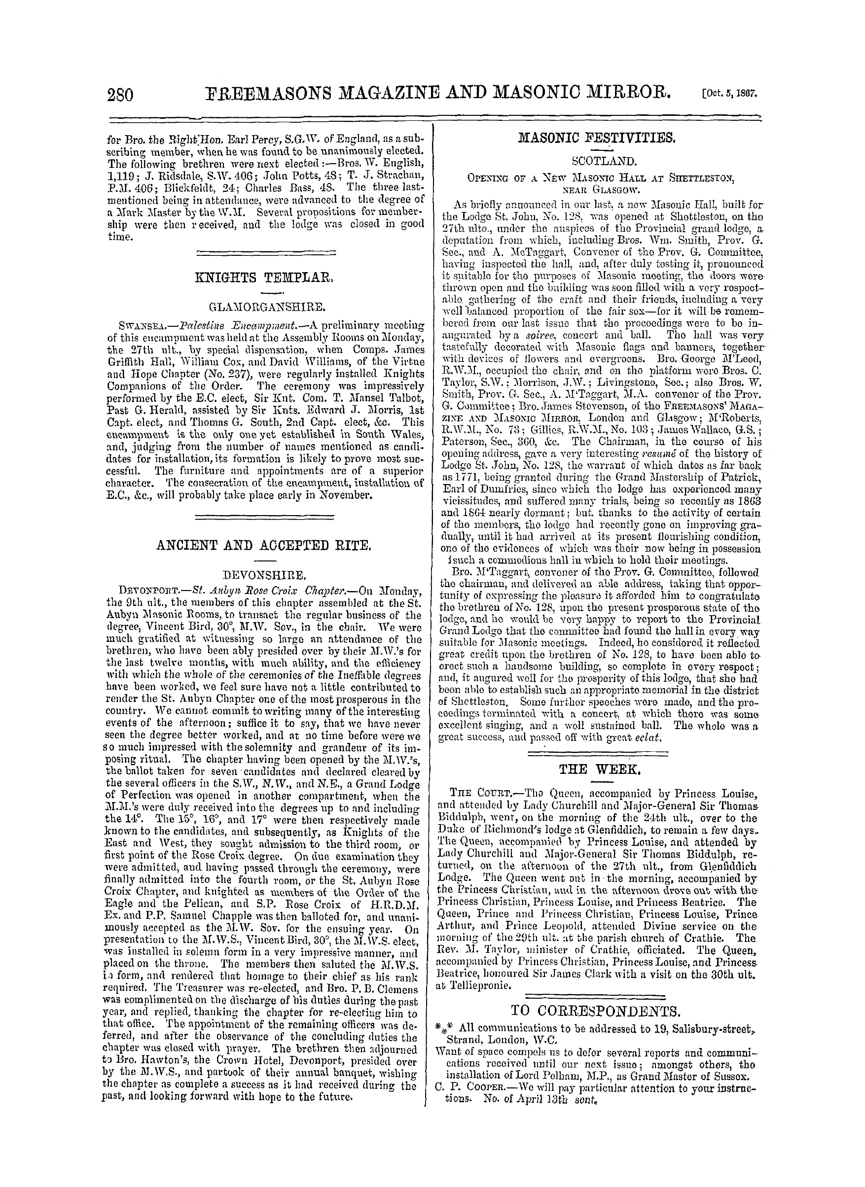 The Freemasons' Monthly Magazine: 1867-10-05 - Mark Masonry.
