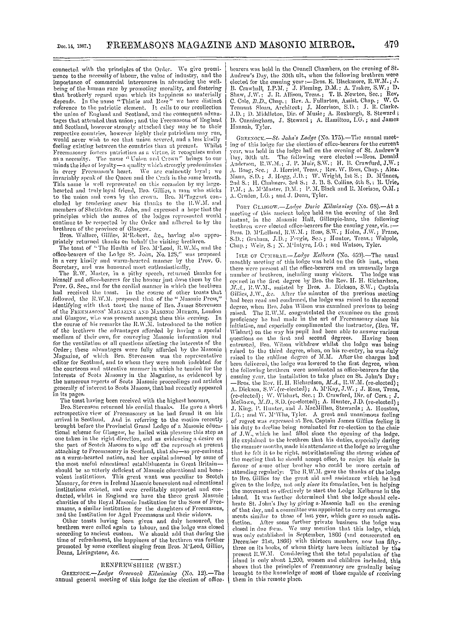 The Freemasons' Monthly Magazine: 1867-12-14 - Scotland.