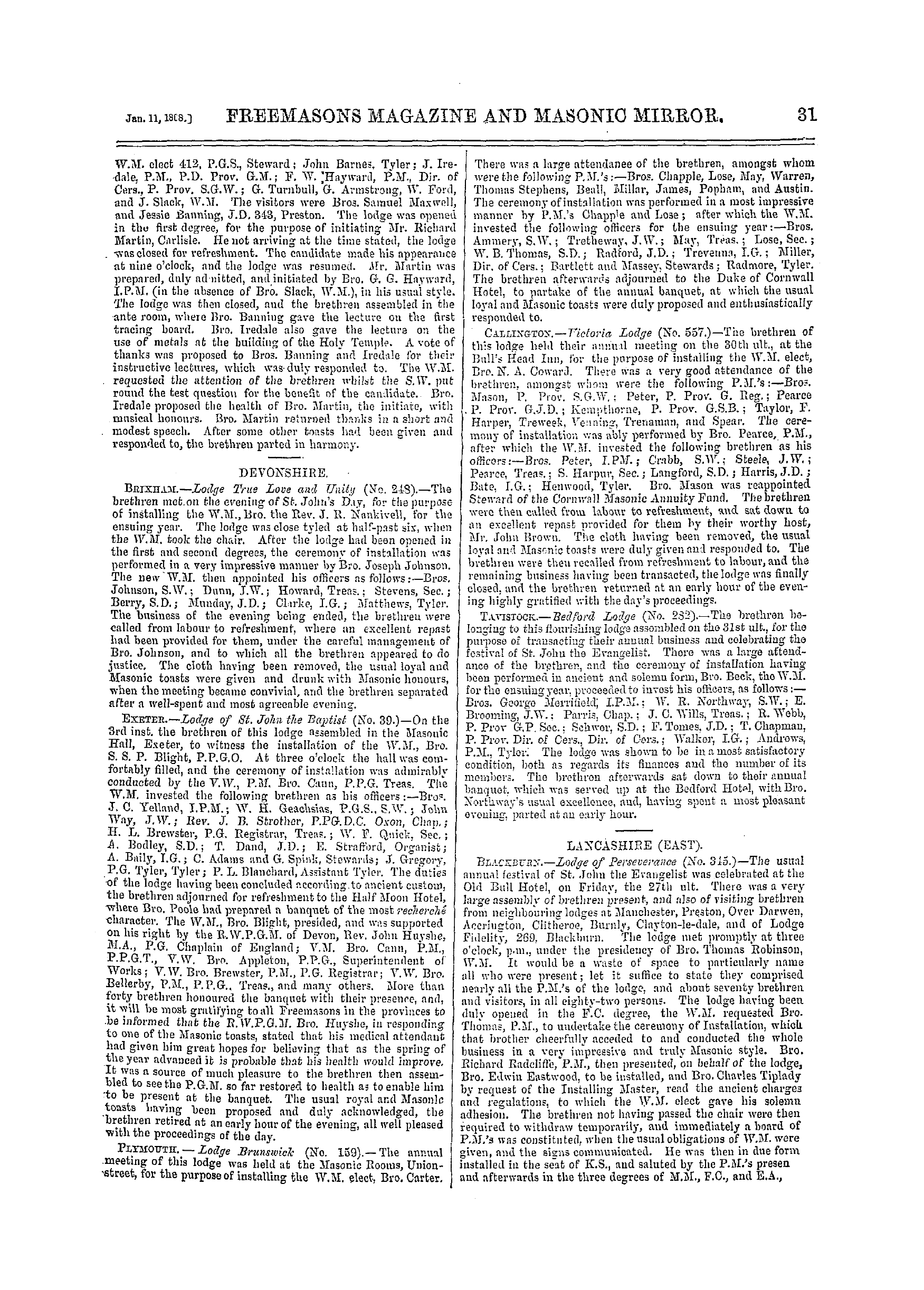 The Freemasons' Monthly Magazine: 1868-01-11: 11