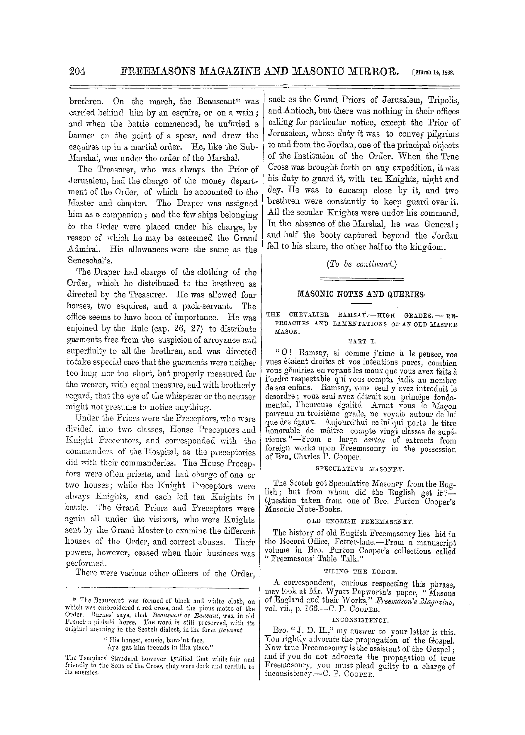 The Freemasons' Monthly Magazine: 1868-03-14 - Chapter Vi.
