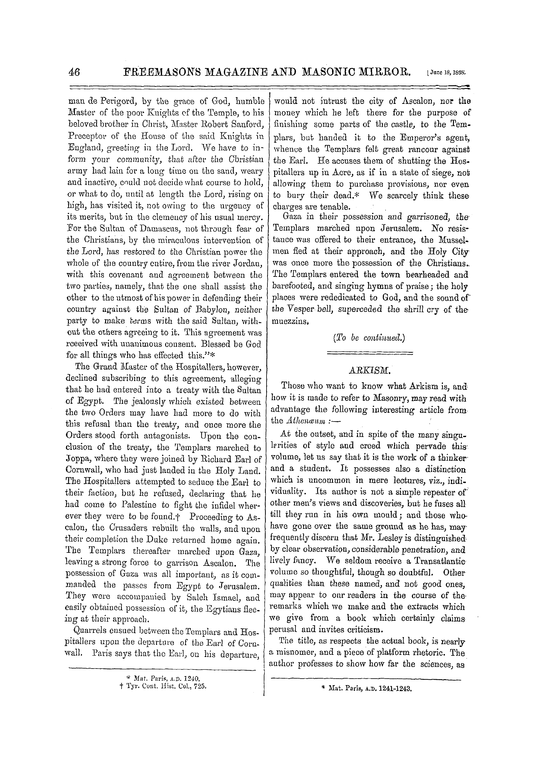 The Freemasons' Monthly Magazine: 1868-07-18 - The Knights Templars.