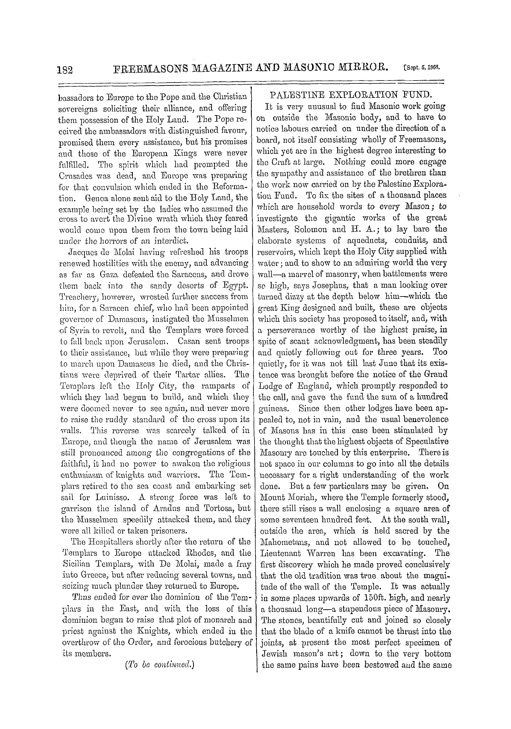 The Freemasons' Monthly Magazine: 1868-09-05 - Palestine Exploration Fund.