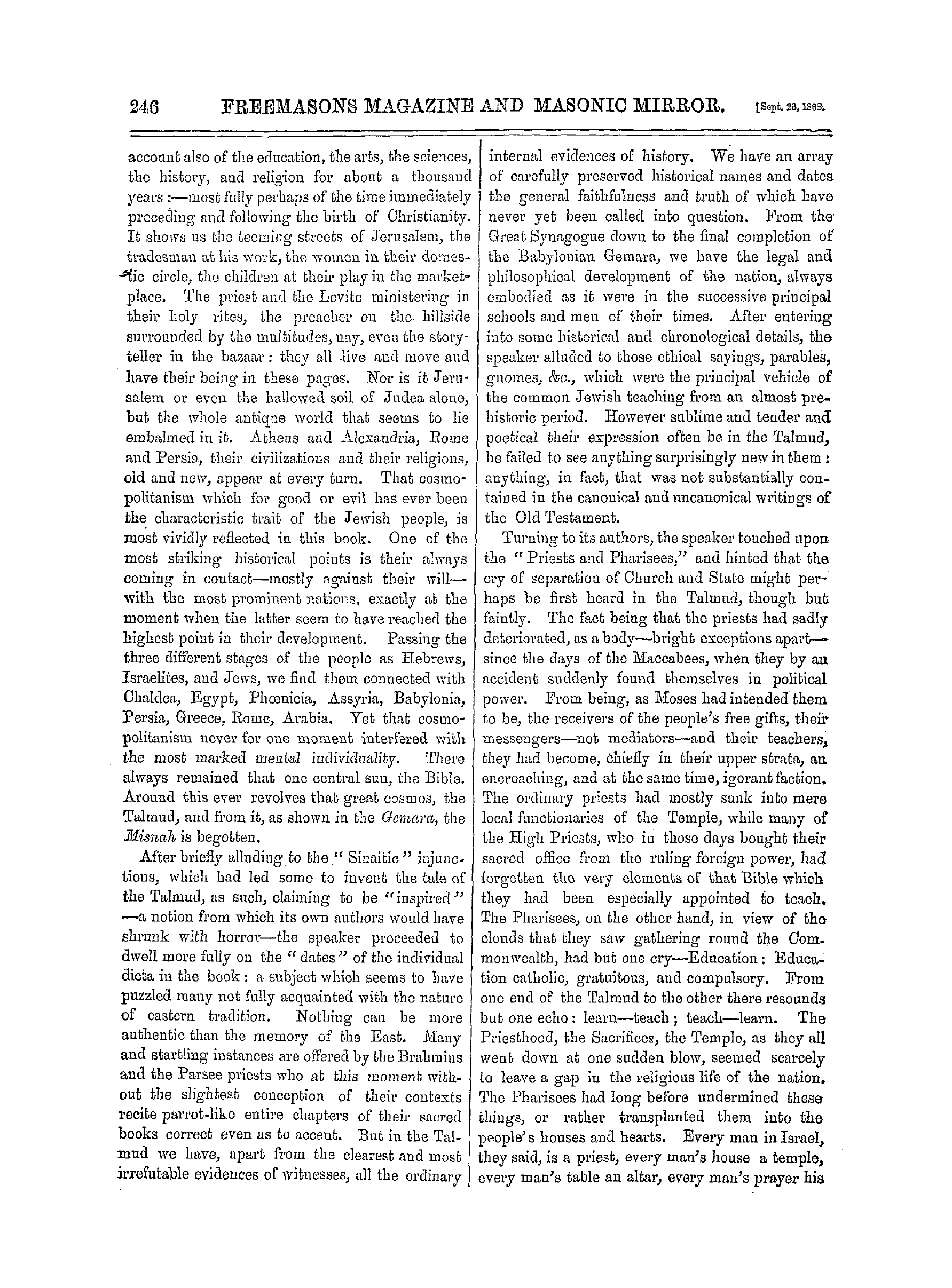 The Freemasons' Monthly Magazine: 1868-09-26 - The Talmud.