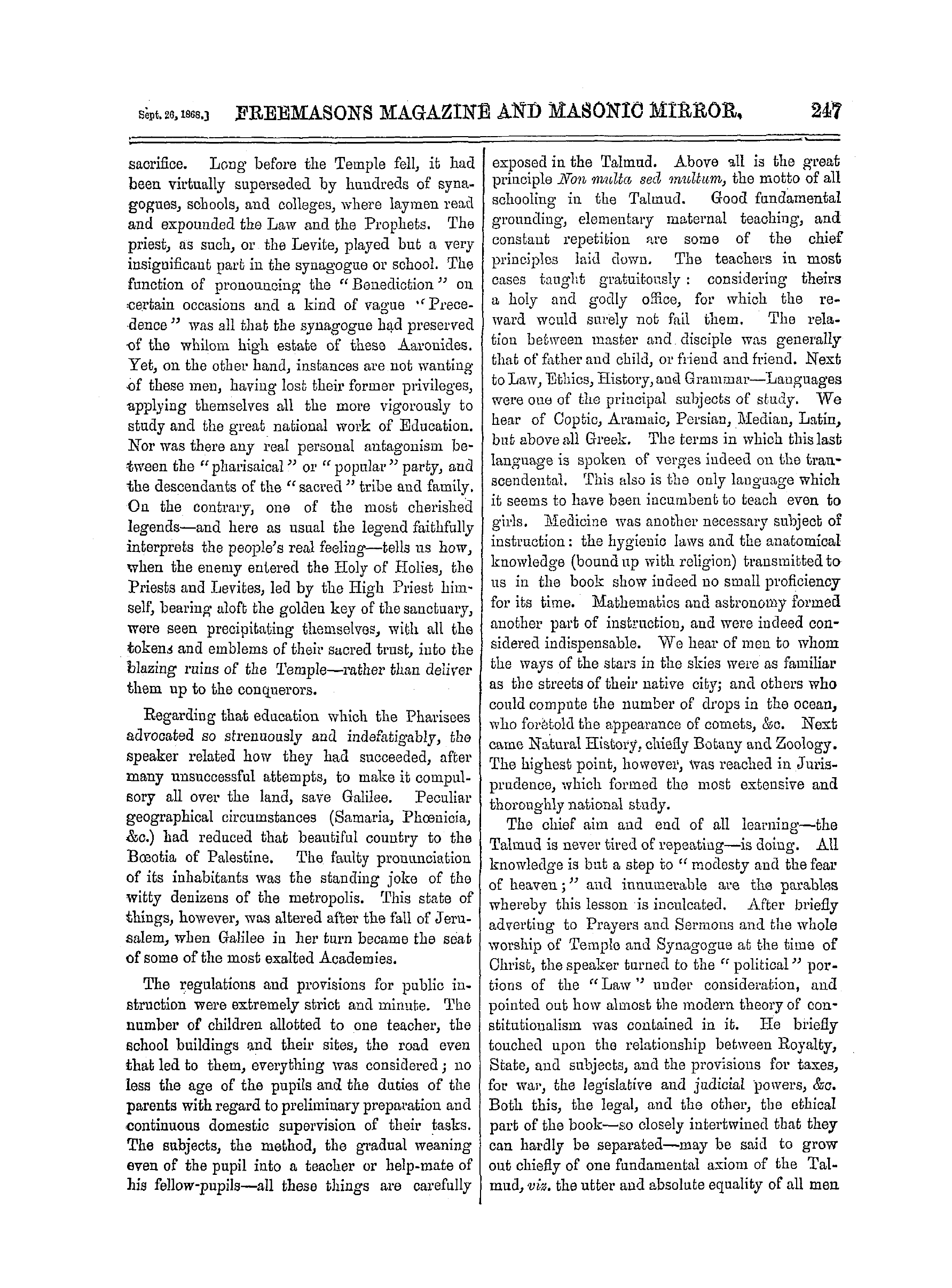 The Freemasons' Monthly Magazine: 1868-09-26 - The Talmud.