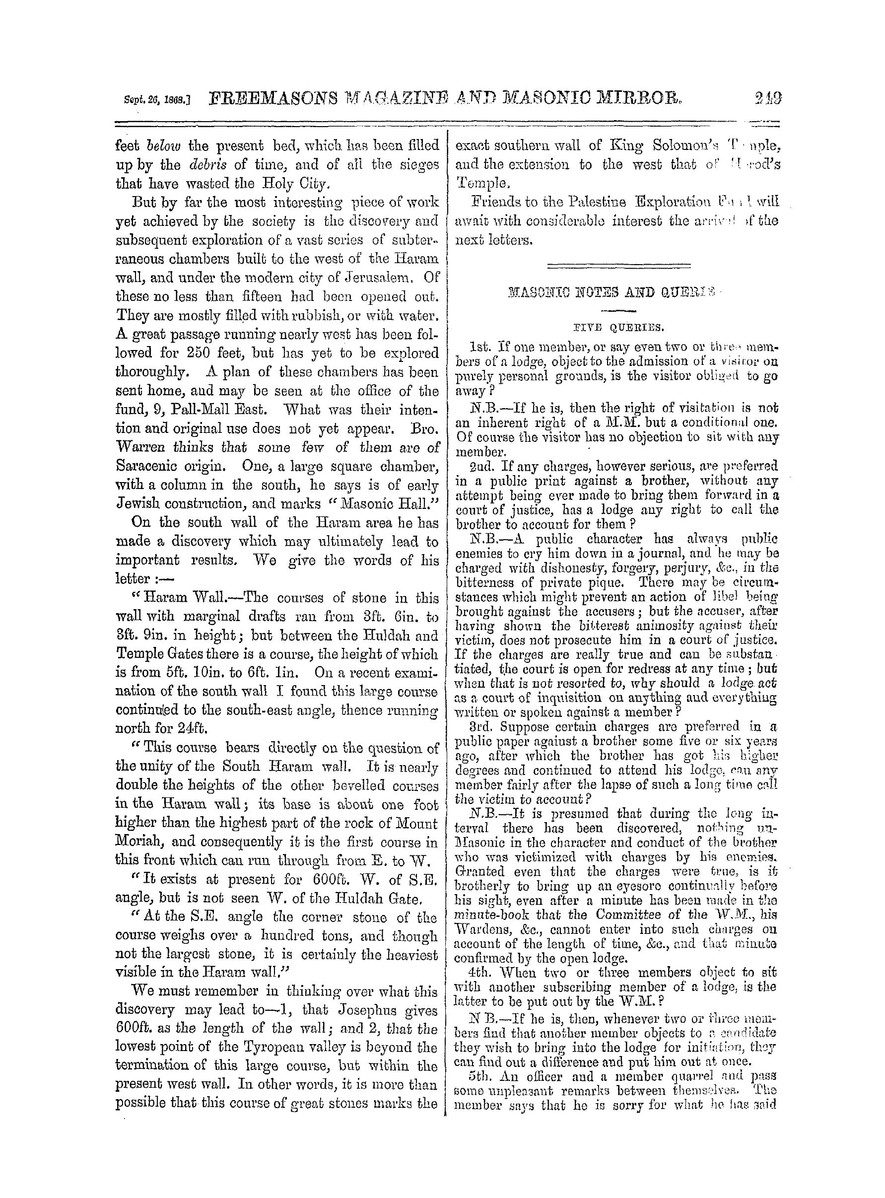 The Freemasons' Monthly Magazine: 1868-09-26: 9