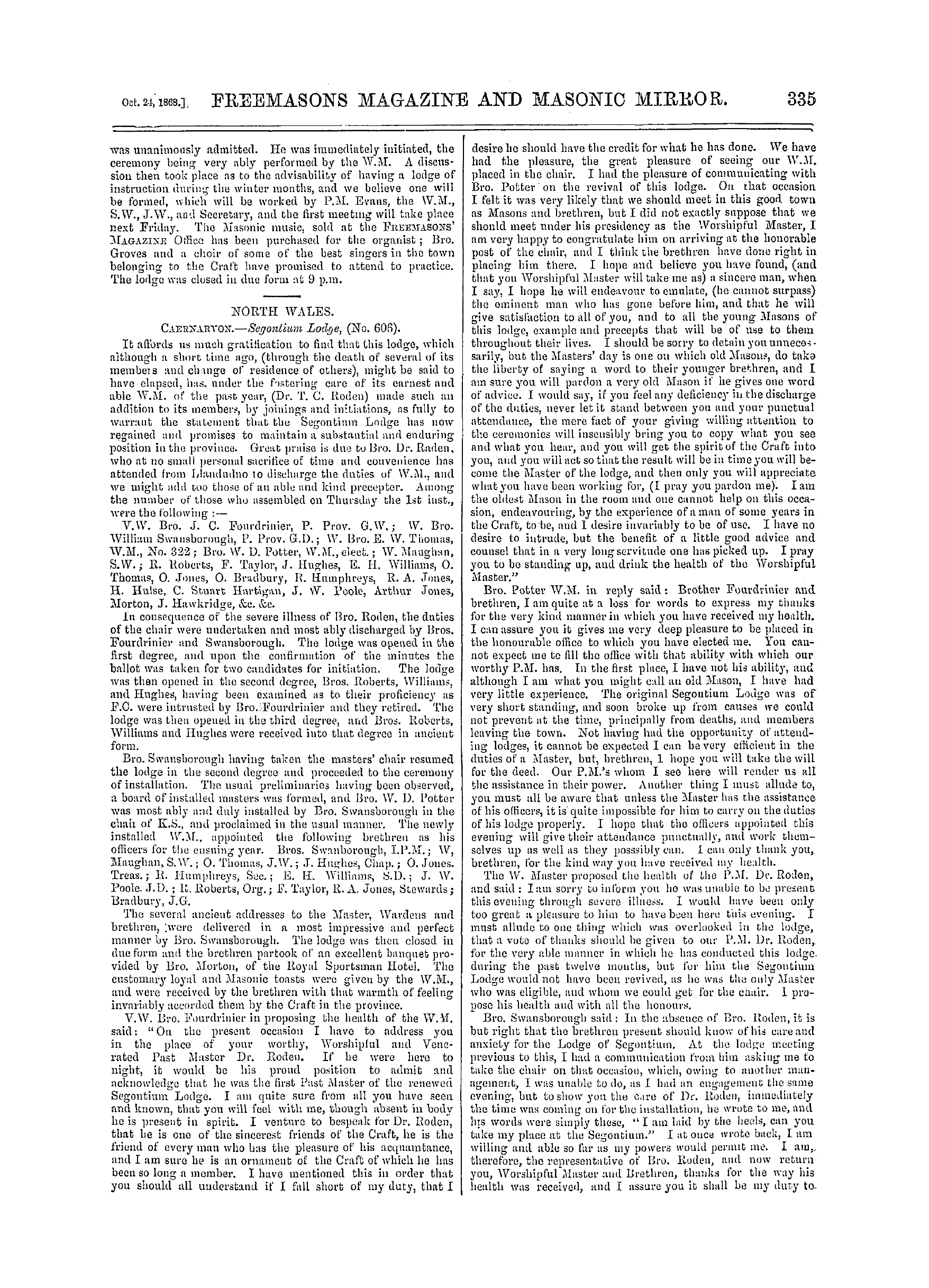 The Freemasons' Monthly Magazine: 1868-10-24 - Provincial.