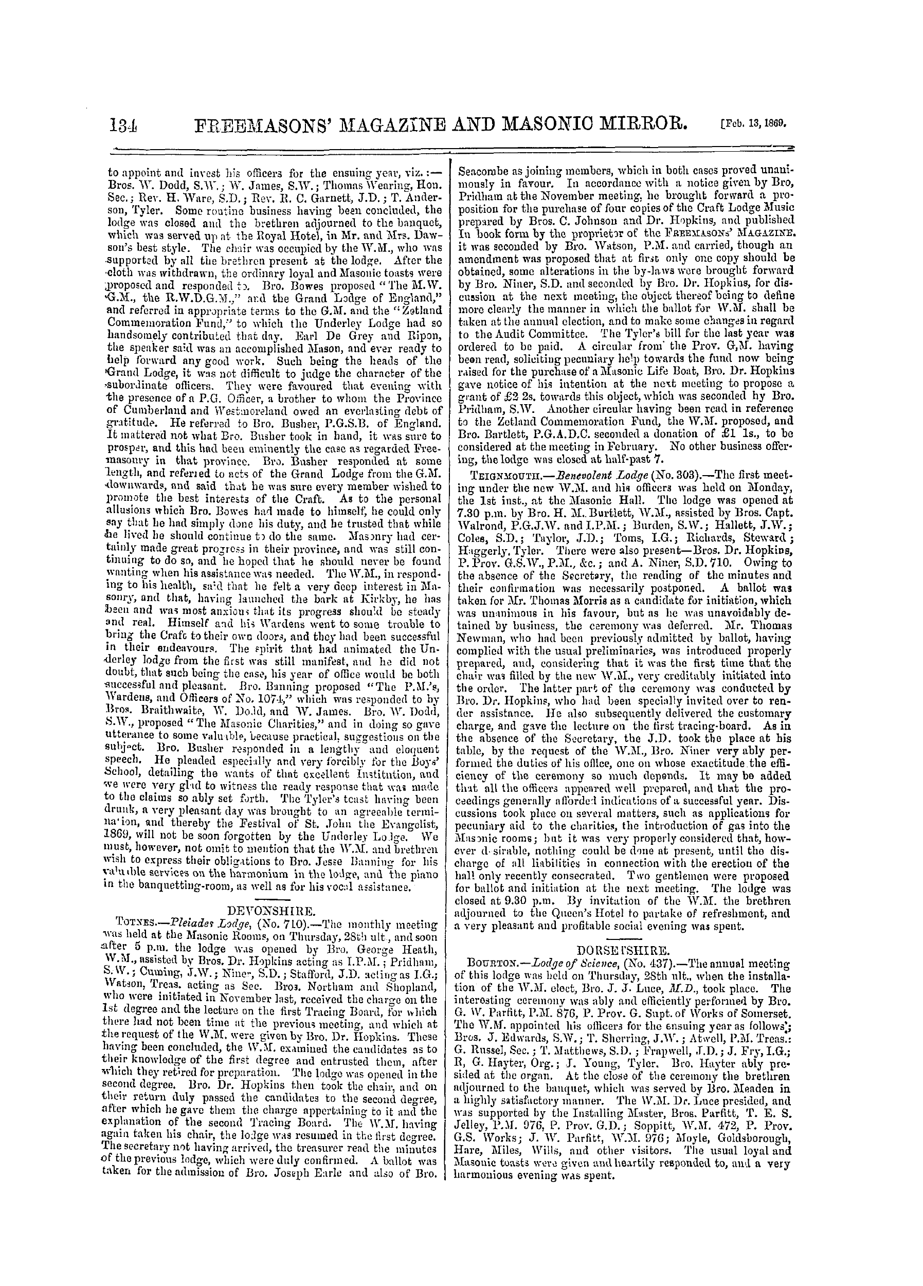 The Freemasons' Monthly Magazine: 1869-02-13 - Provincial.