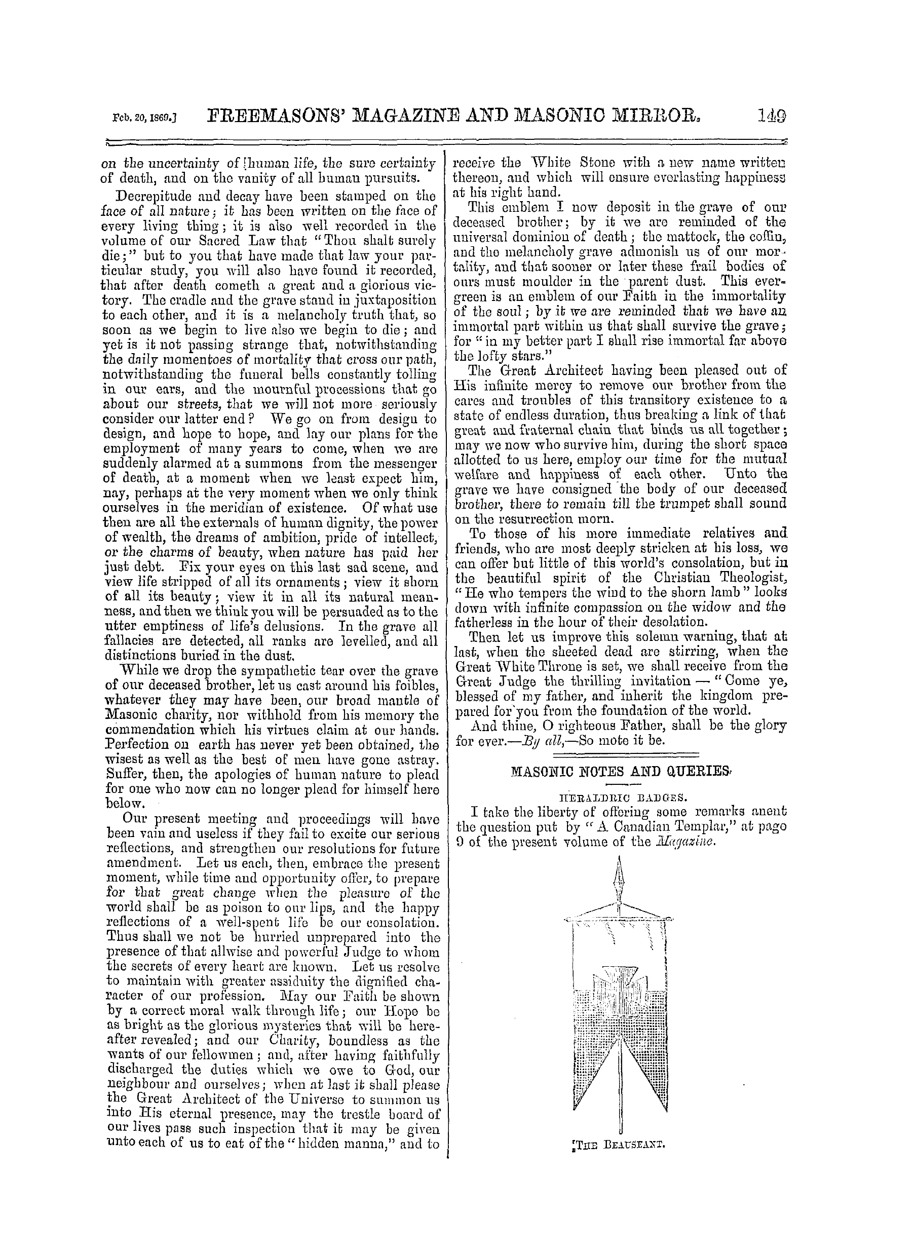 The Freemasons' Monthly Magazine: 1869-02-20 - Funeral Oration.