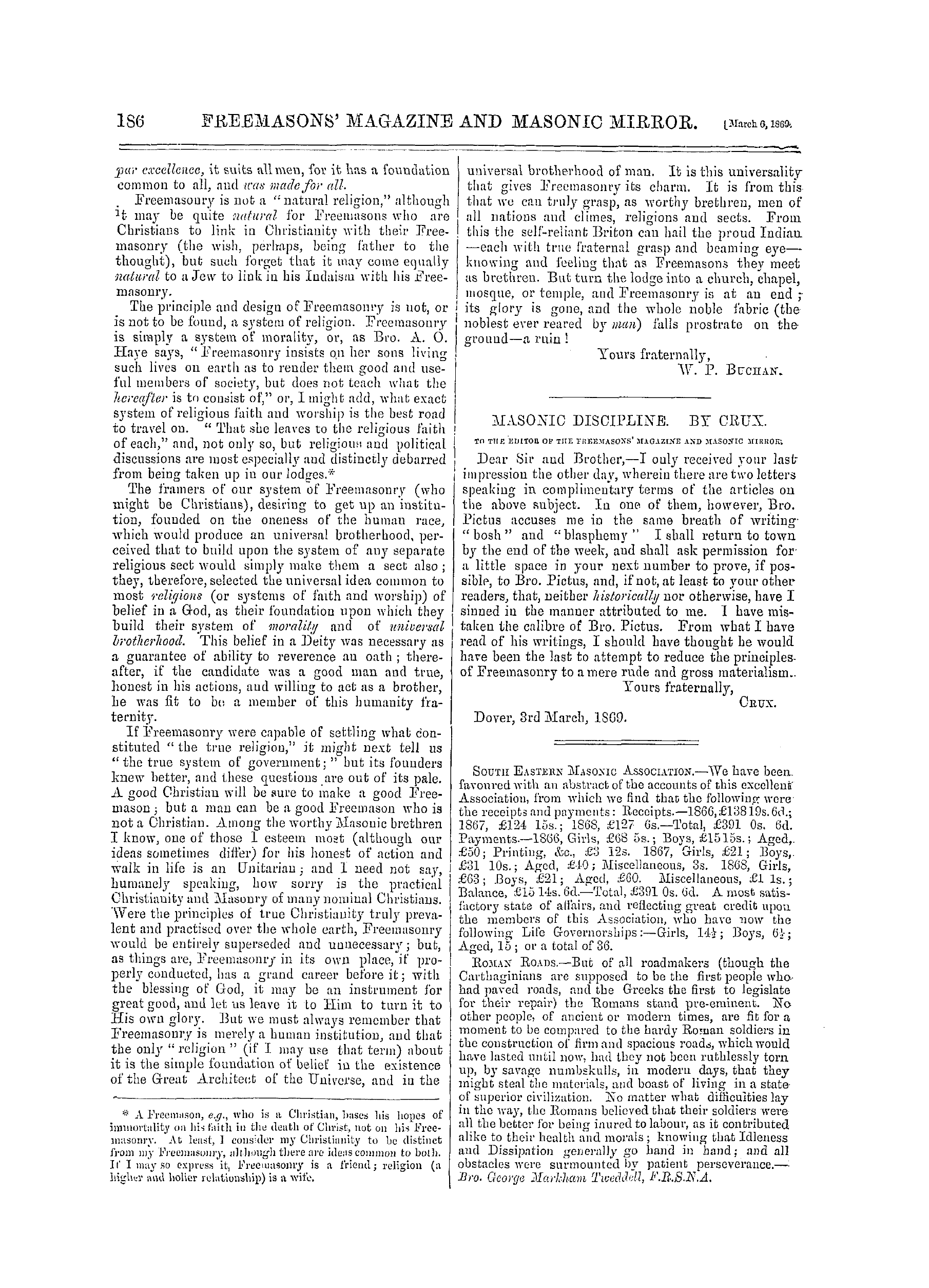 The Freemasons' Monthly Magazine: 1869-03-06 - Freemasonry Is Not A Religion.