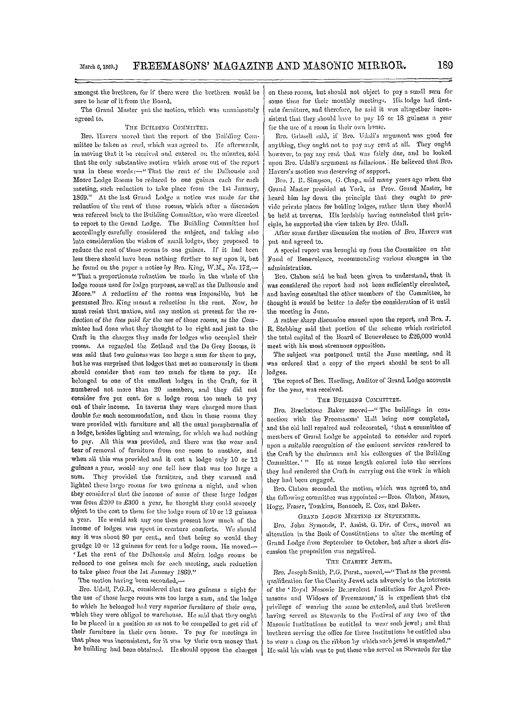 The Freemasons' Monthly Magazine: 1869-03-06 - Grand Lodge Of England.