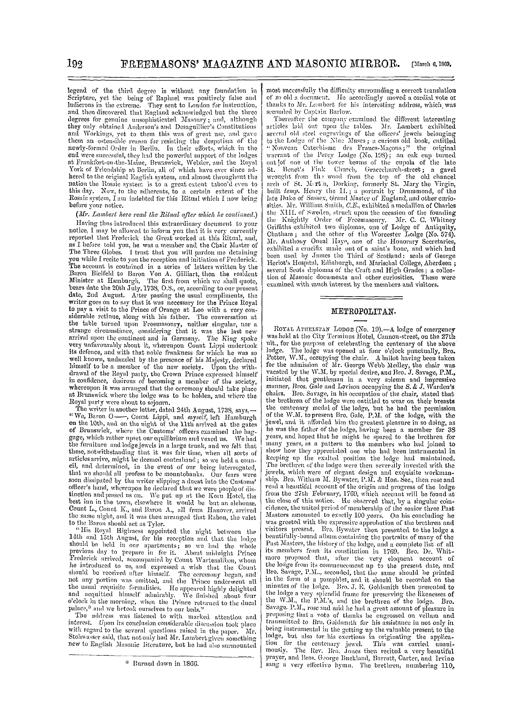 The Freemasons' Monthly Magazine: 1869-03-06 - Masonic Archæological Institute.